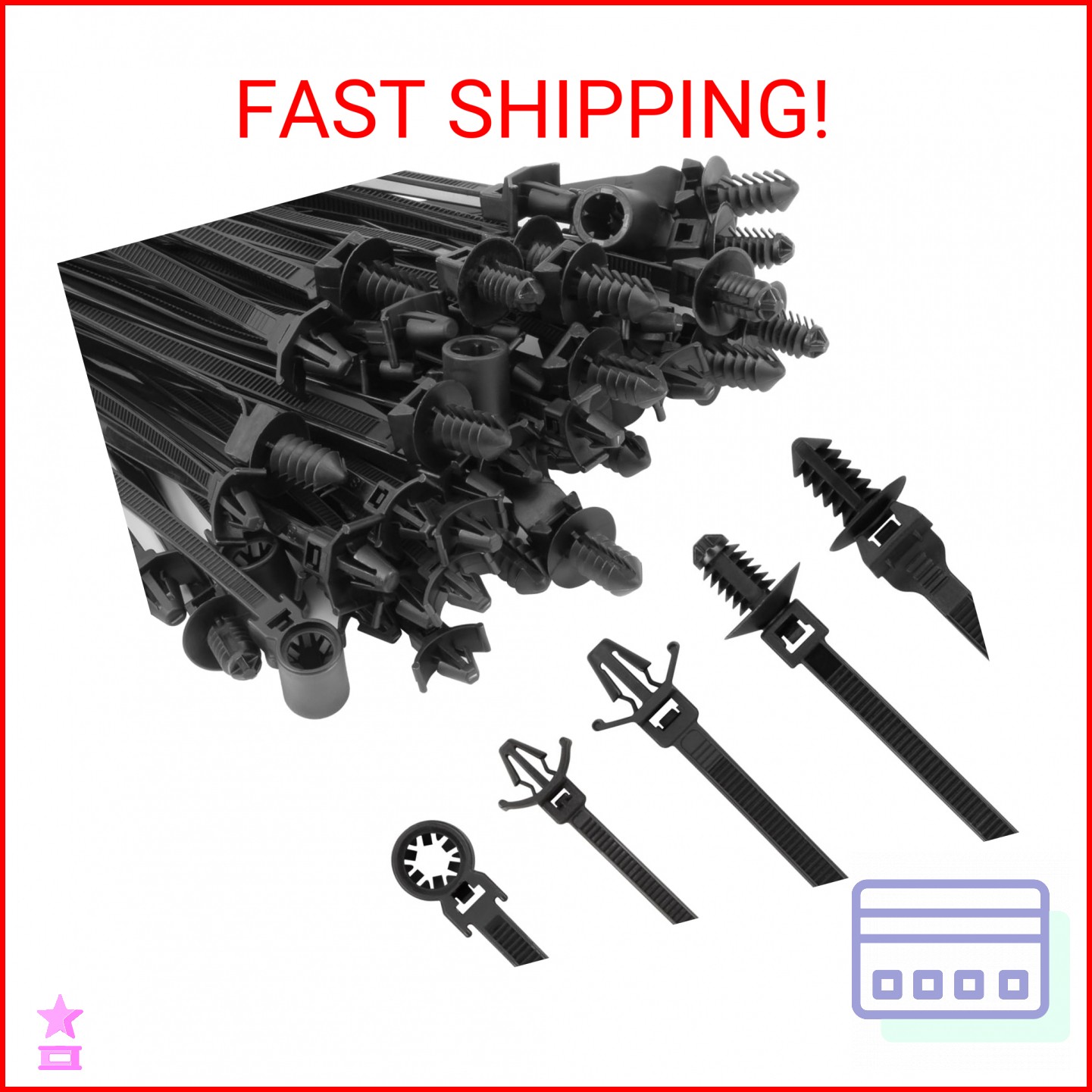 Armpow 110 PCS Automotive Installation Black Push Mount Cable Zip Ties Assorted
