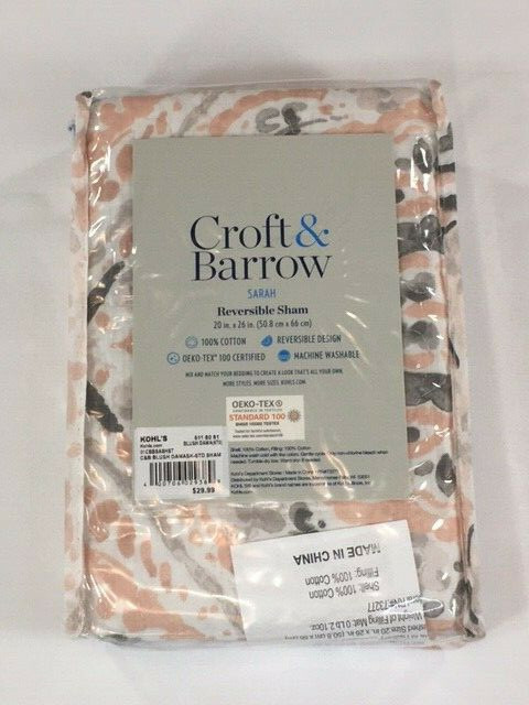 Croft and Barrow Standard Pillow Sham - Sarah Blush Damask