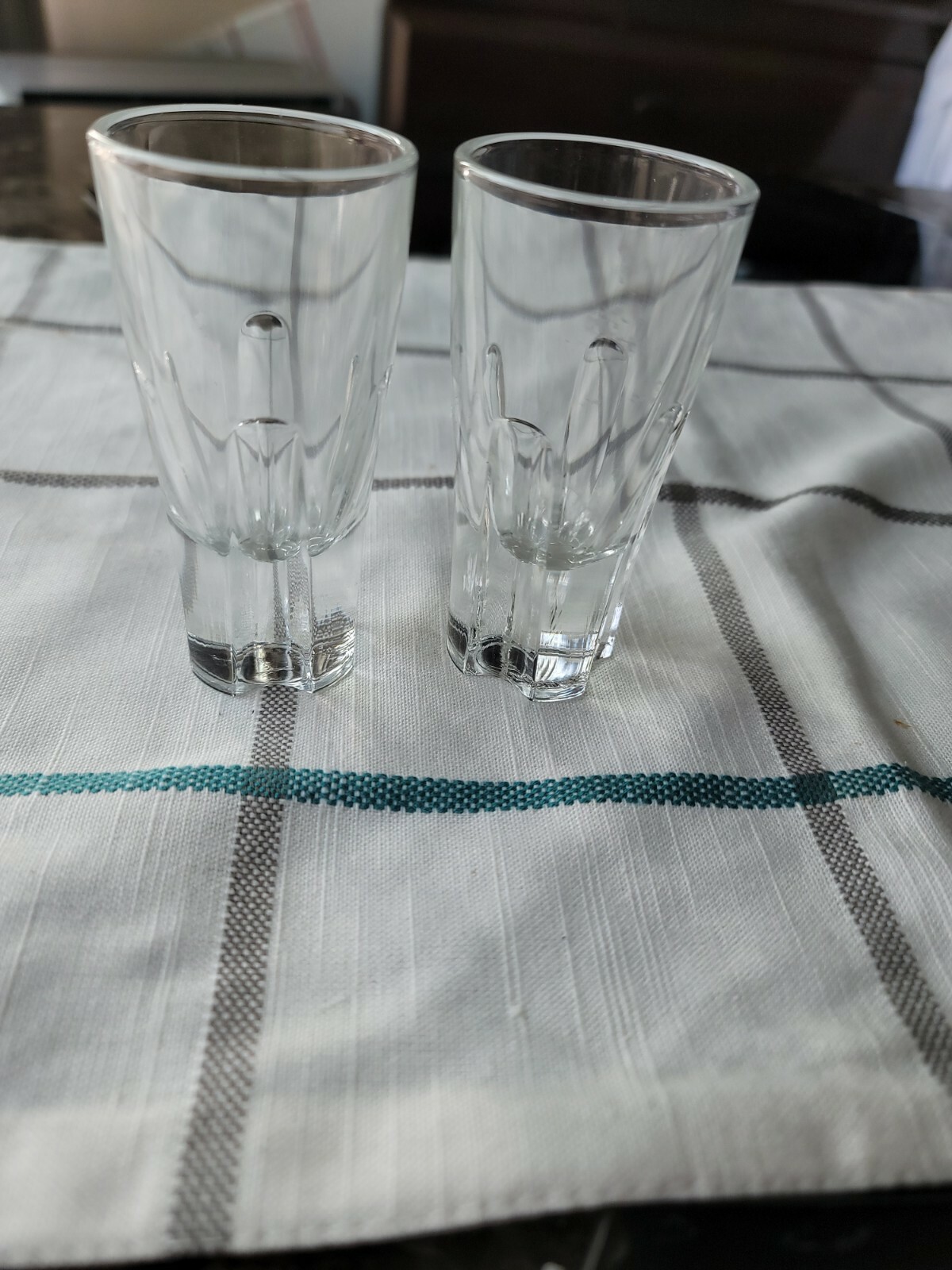 Set of 2 Clear Glass Tall Italian Shot Glasses Classy Sharp 3 5/8” x 2”