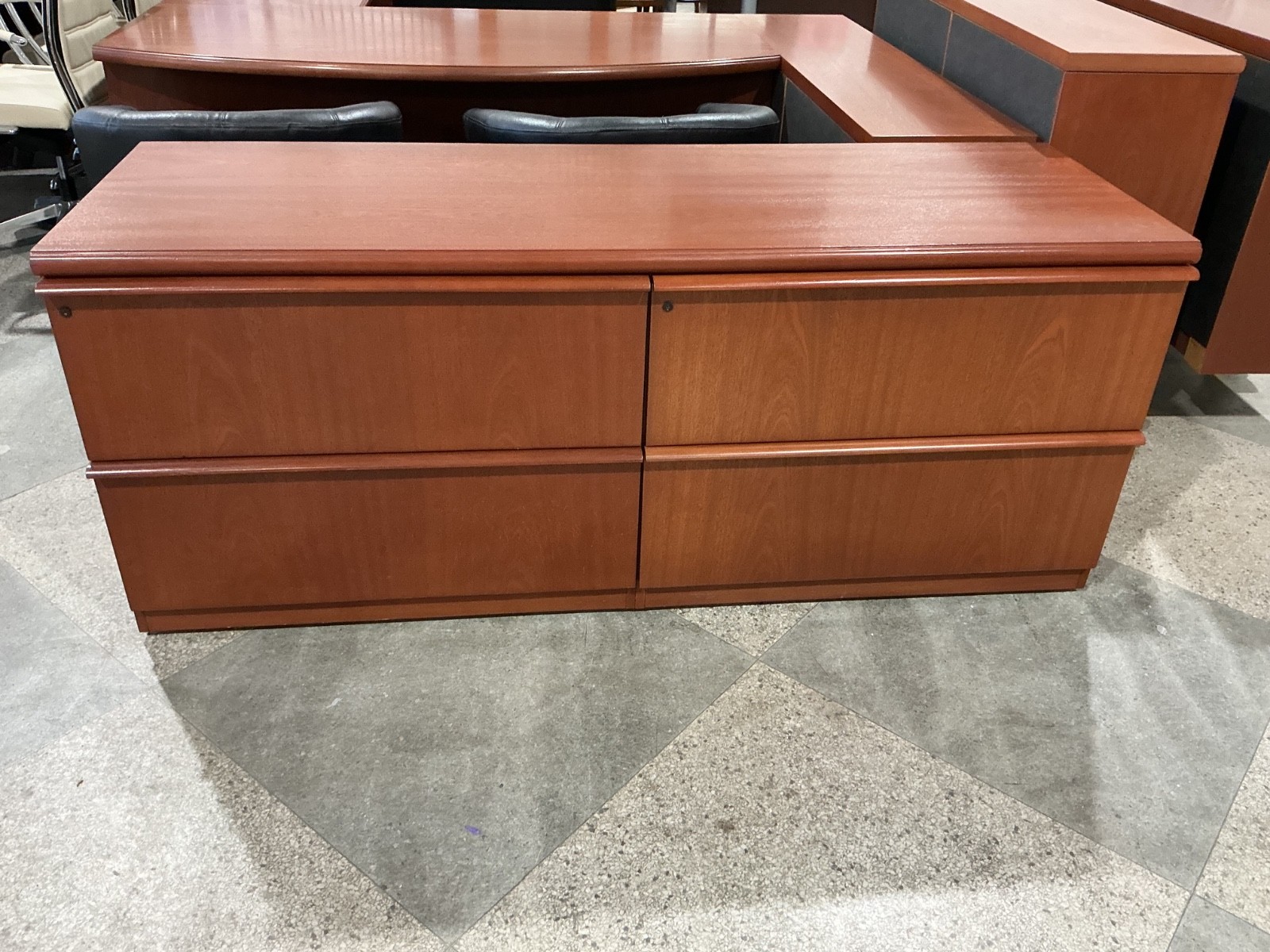 4Dr - 6' x 2' x 30"H lateral credenza by Geiger Brickel in Cherry wood finish