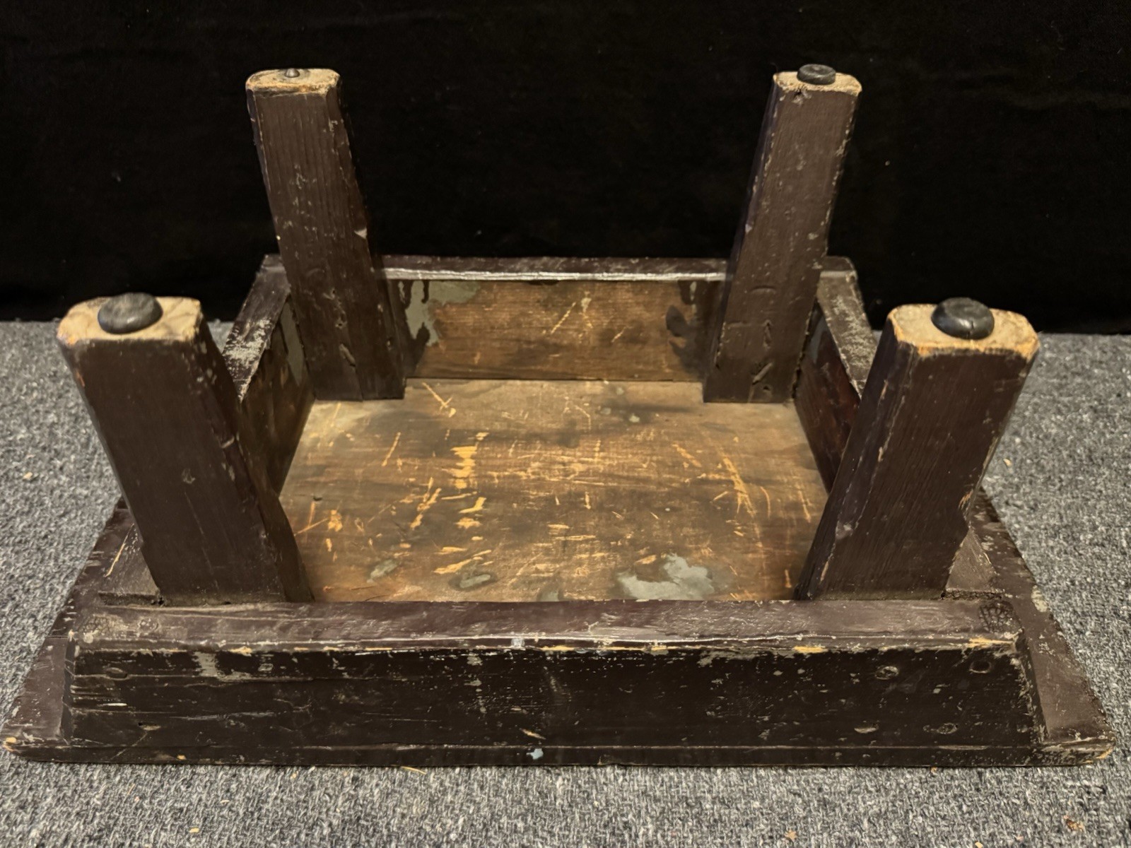 Vintage Primitive Wooden Step Stool Foot Stool Black