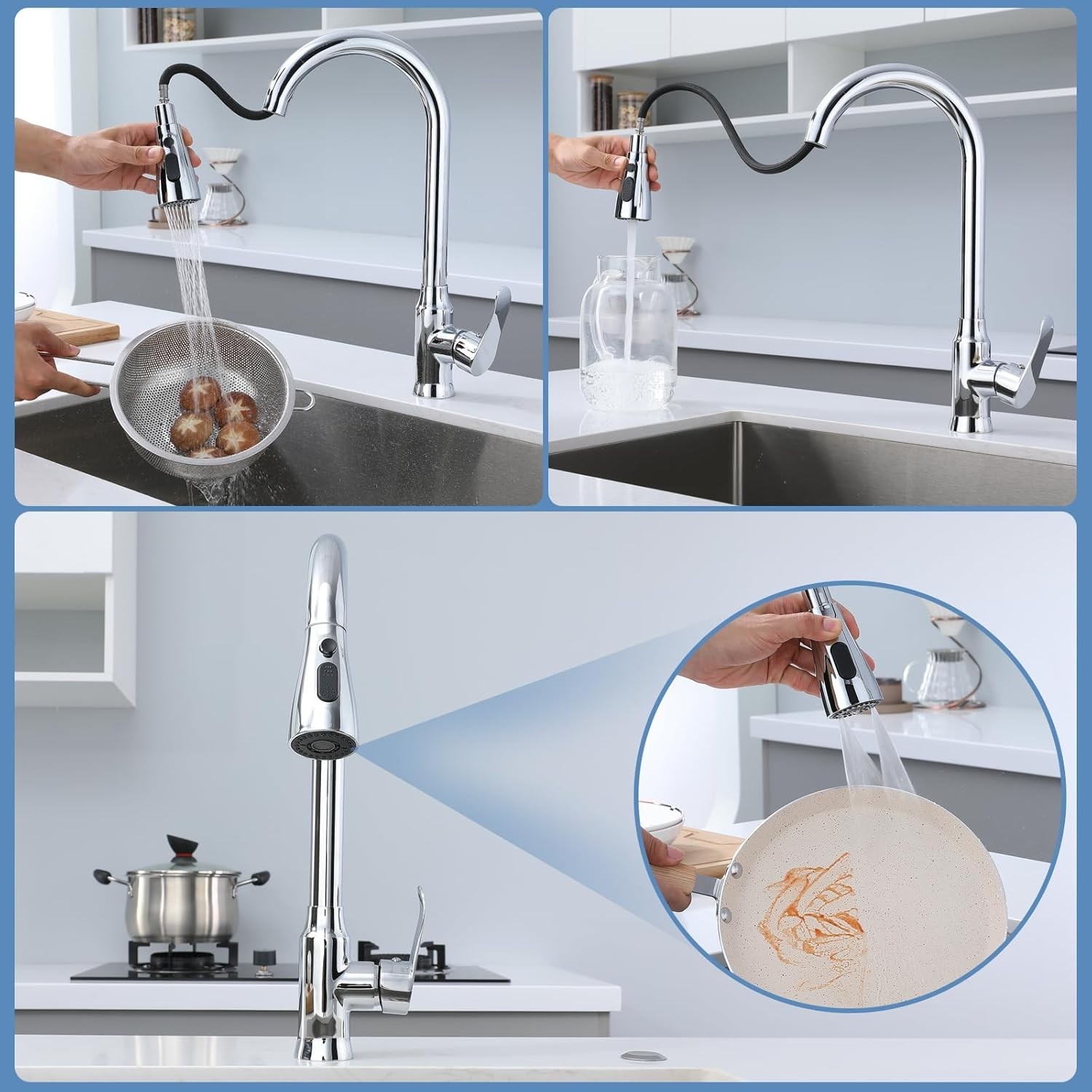 Kitchen Faucet Sprayer Head Replacement 3 Function Pull Down Sink Spray Head