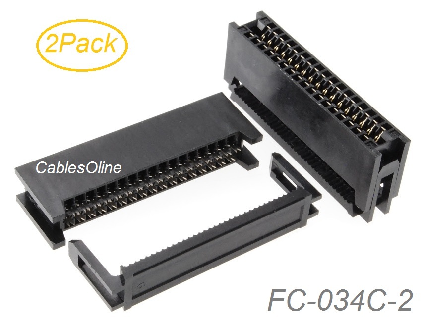 2Pack, 34-Pin Card Edge Female IDC Connector for 2.54mm Pitch Flat Ribbon Cable