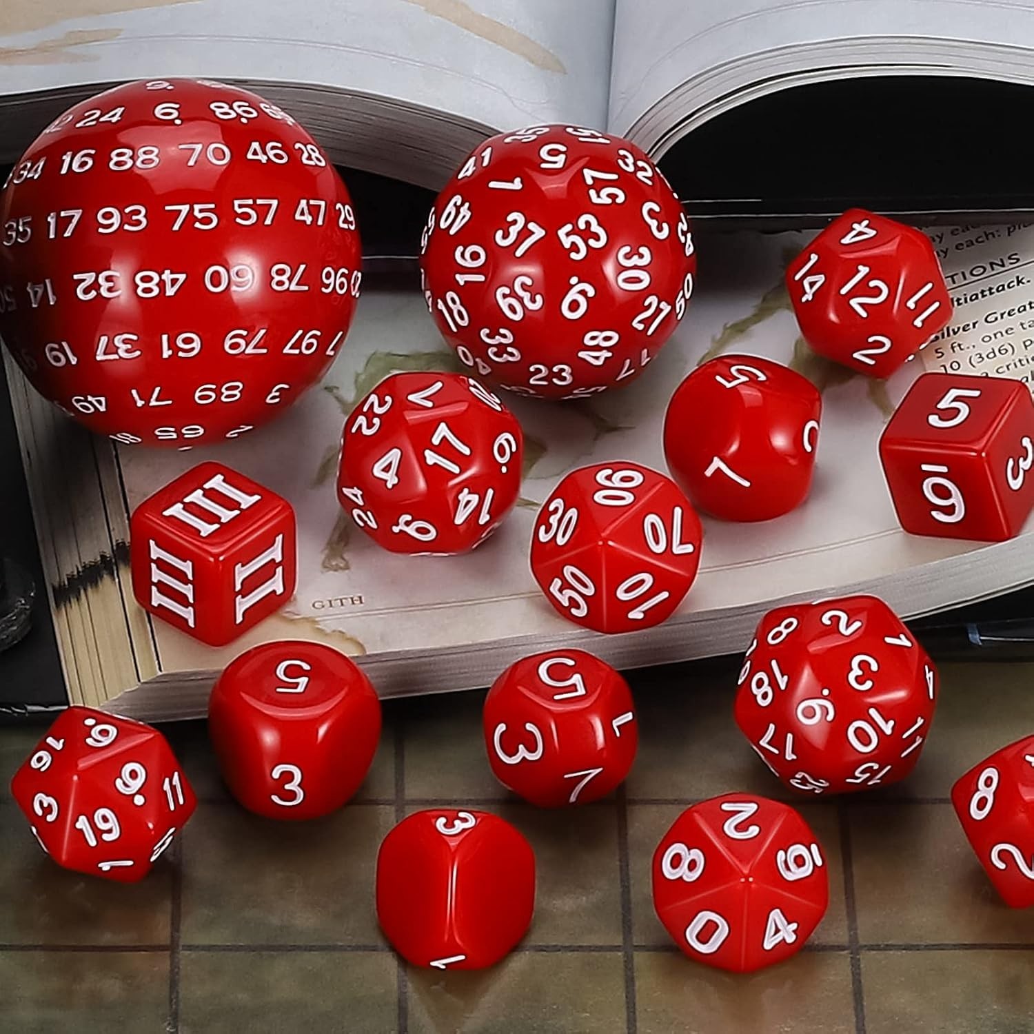 DND Polyhedral Dice Set Red White (15pcs) D4-D100 Game Dice with Dice Bag