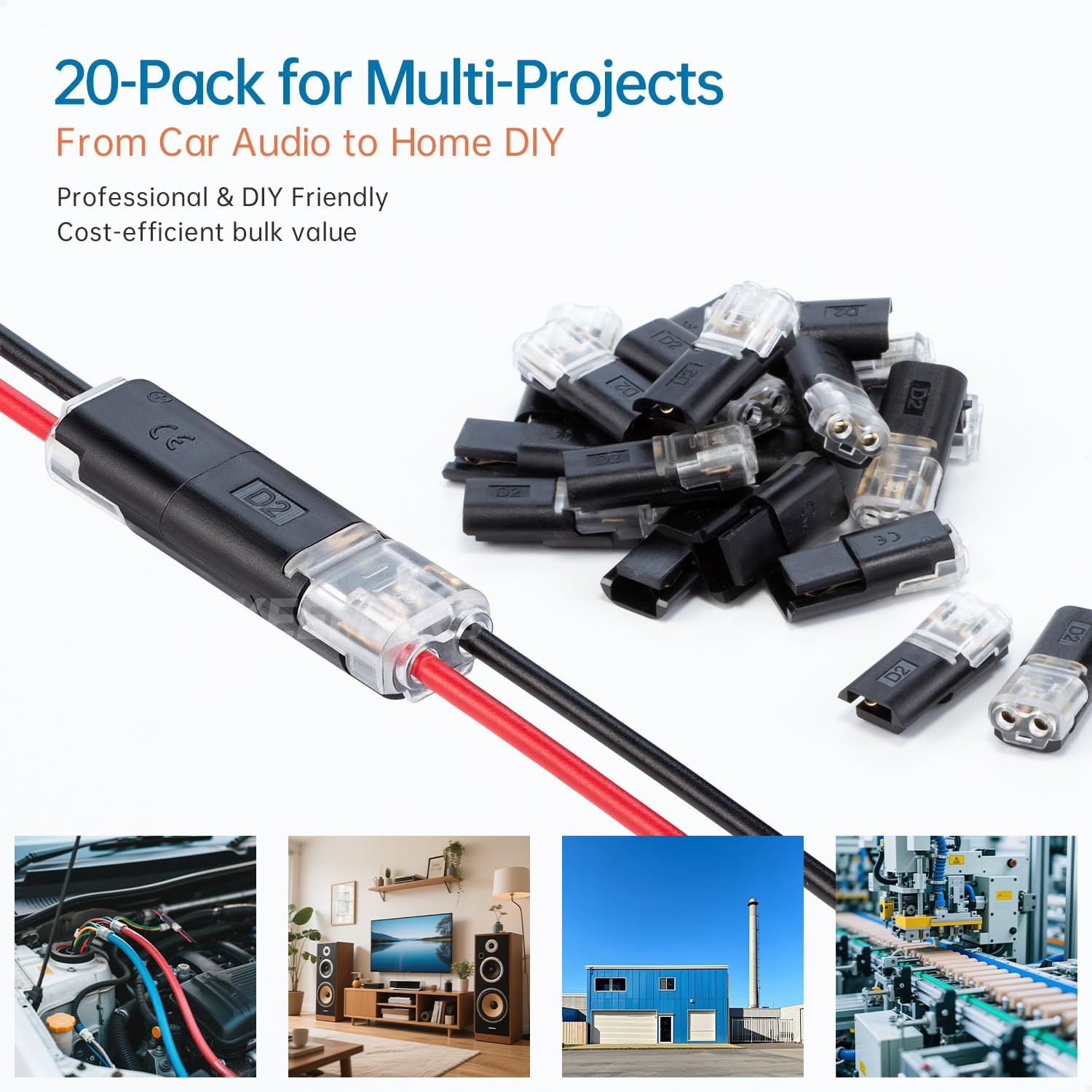 GKEEMARS 20Pcs Low Voltage Wire Connectors, 2 Pin 2 Way Quick Plug-in...