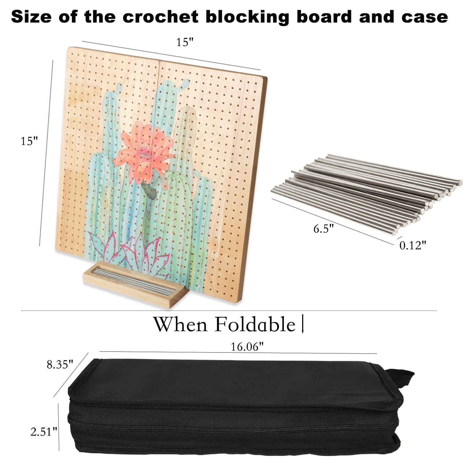 15 Foldable Crochet Blocking Board with Pegs & Storage Pouch, Large Granny