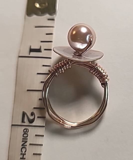 NEW Handmade Wire Wrapped Ring Goldtone Pink Colored Beaded Size 8
