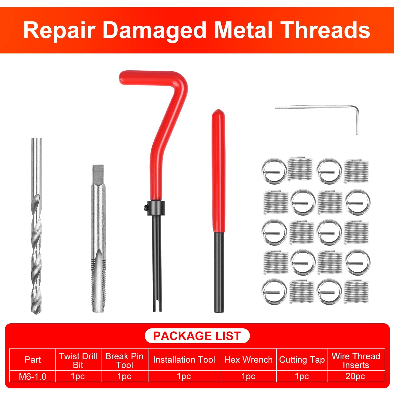 JMMRRR Thread Repair Kit M6 X 1.0mm, Helicoil Metric Metric,M6×1.0mm, red