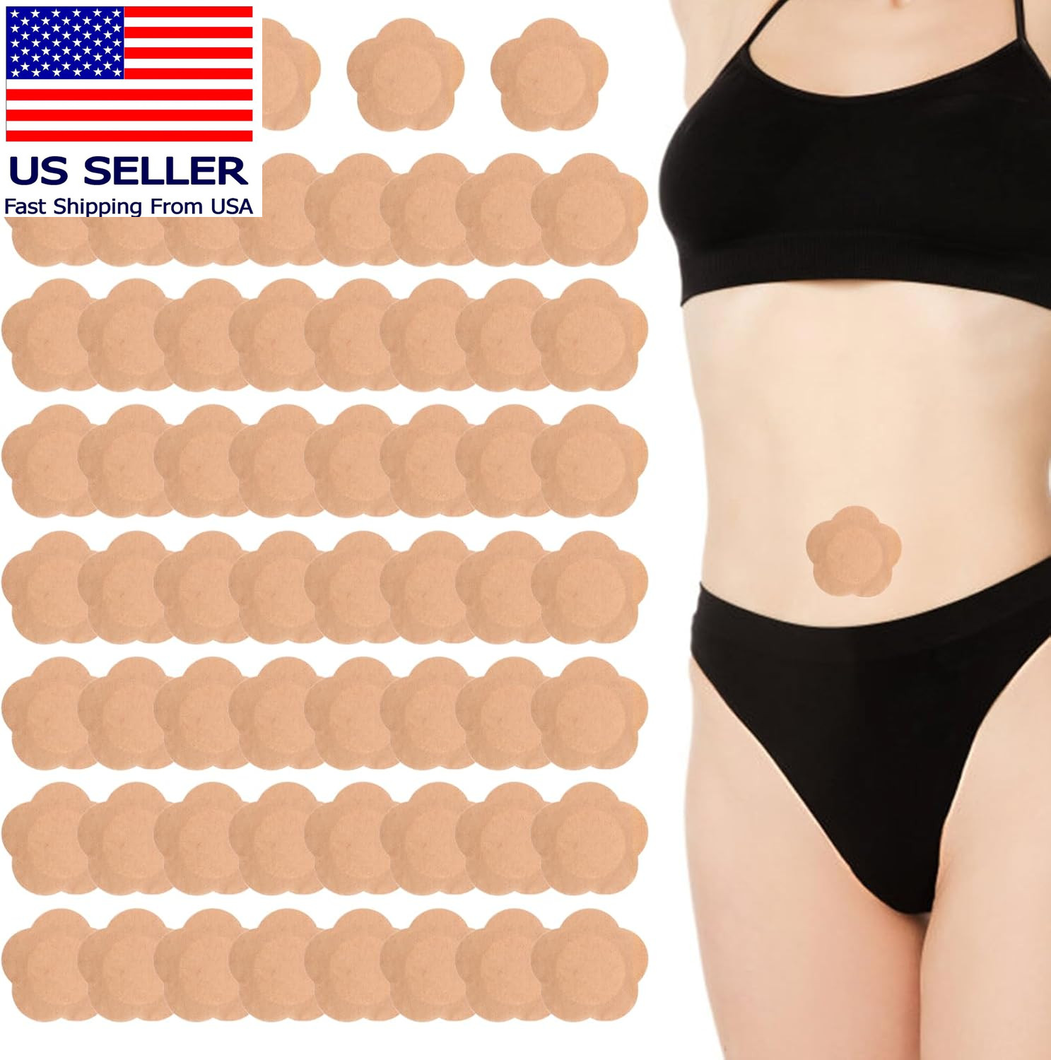 60 Pcs Plum Blossom Castor Oil Pack Wrap for Belly Button, Self-Adhesive Disposa