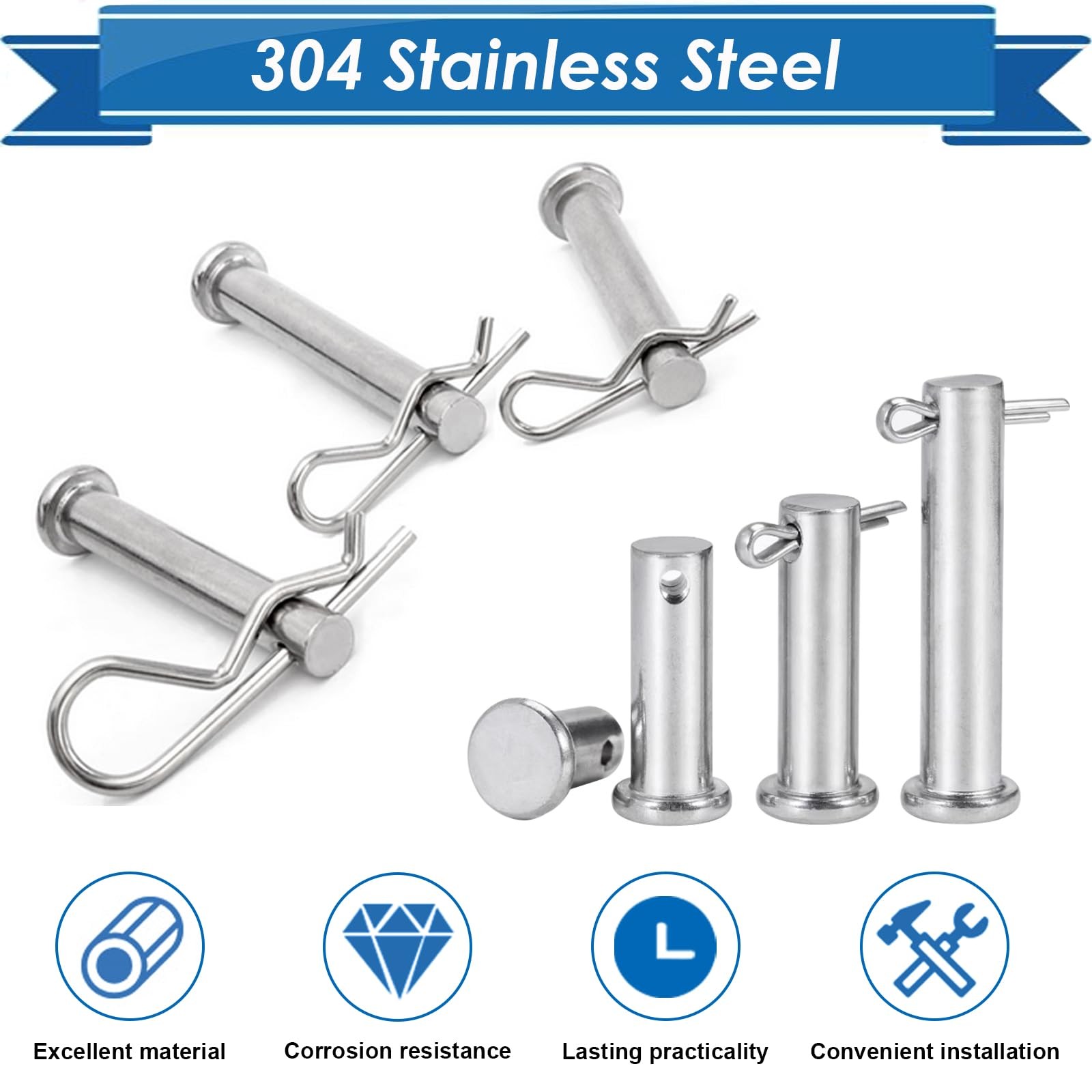 Eoppen Cotter Pin Assortment Kit - 304 Stainless 200Pcs - 13 Sizes, Silver