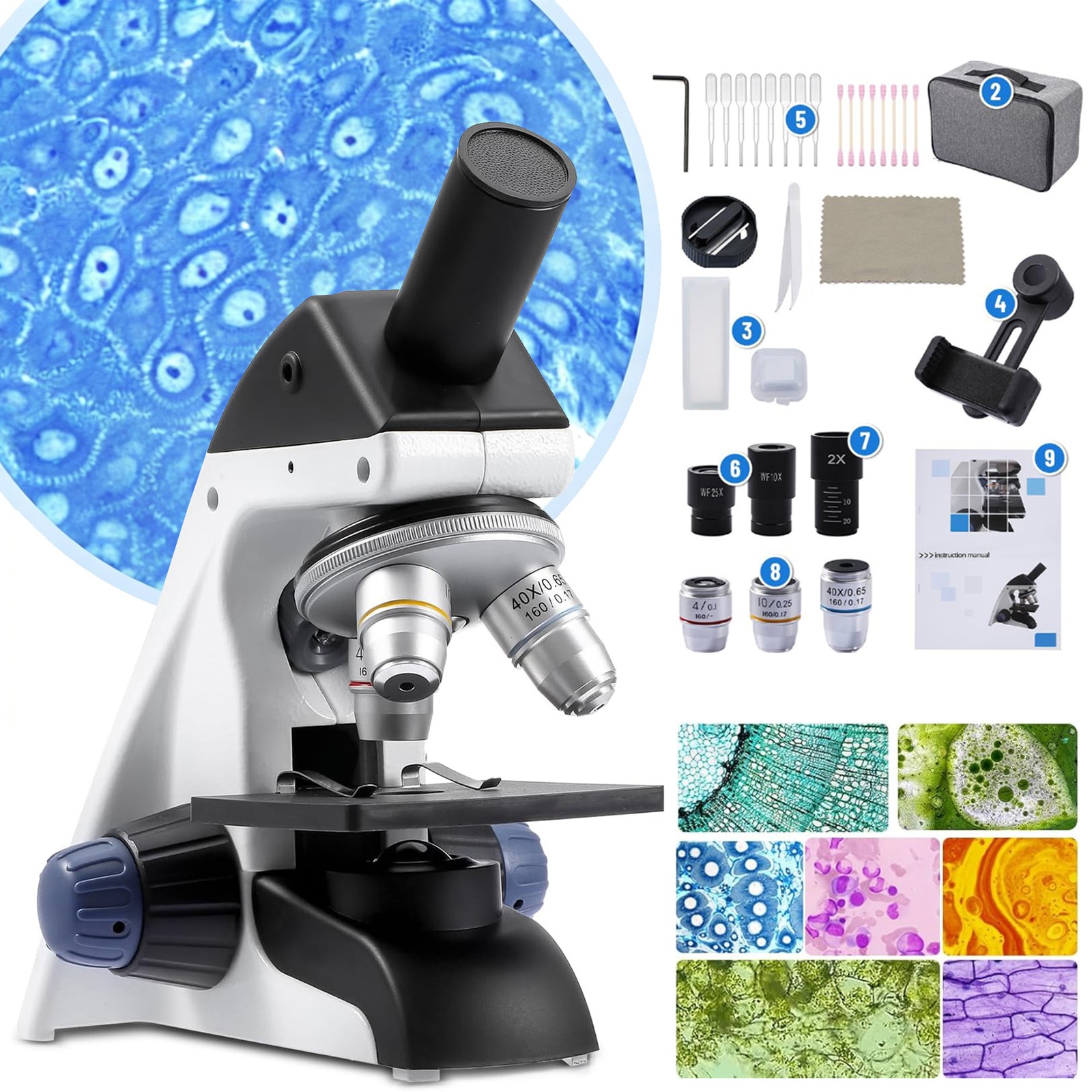Professional Compound Microscope Kit,  40X-2000X Magnification for Kids Adults