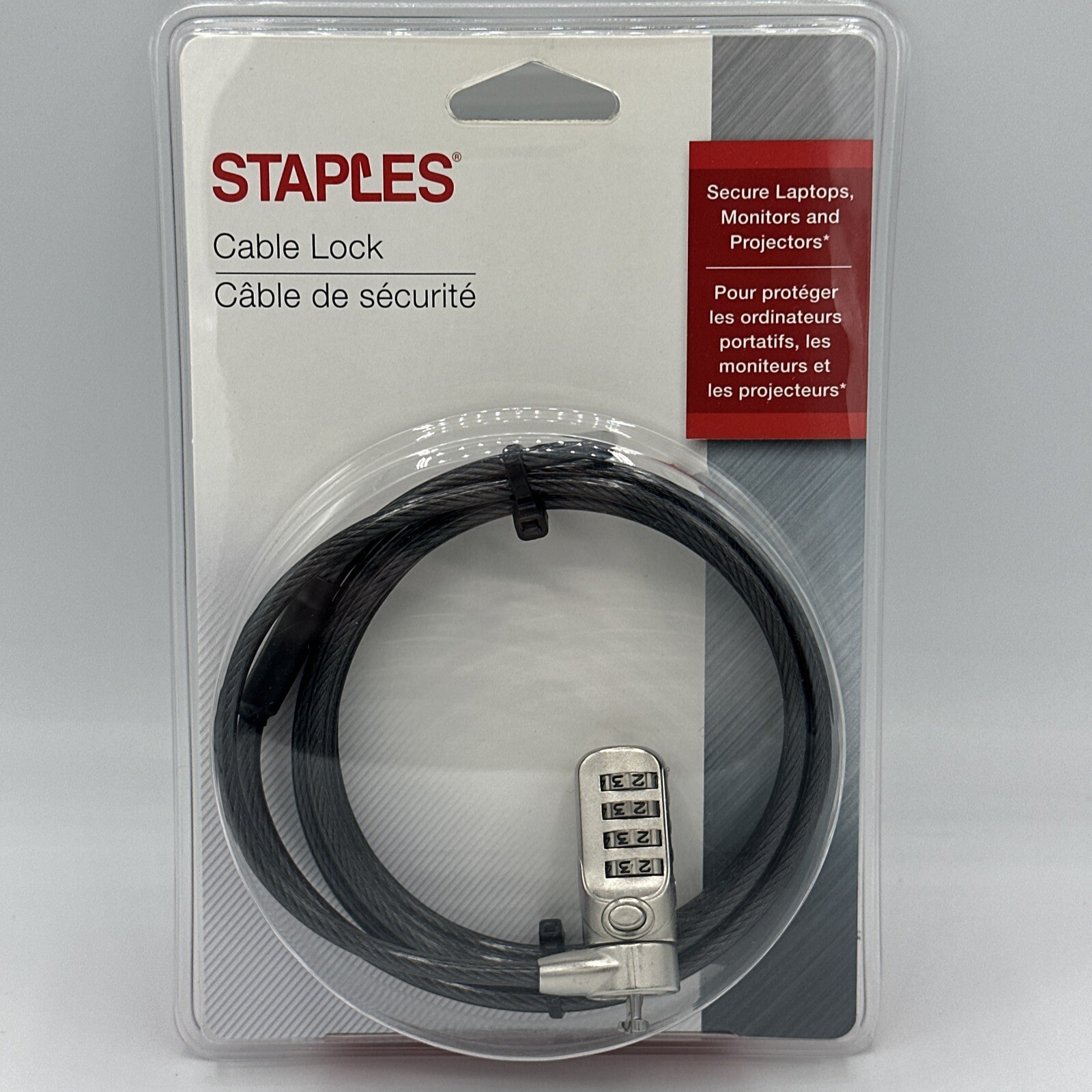 Staples Combination 6.5 Feet Cable Lock And Base Plate Laptop And Computers NEW