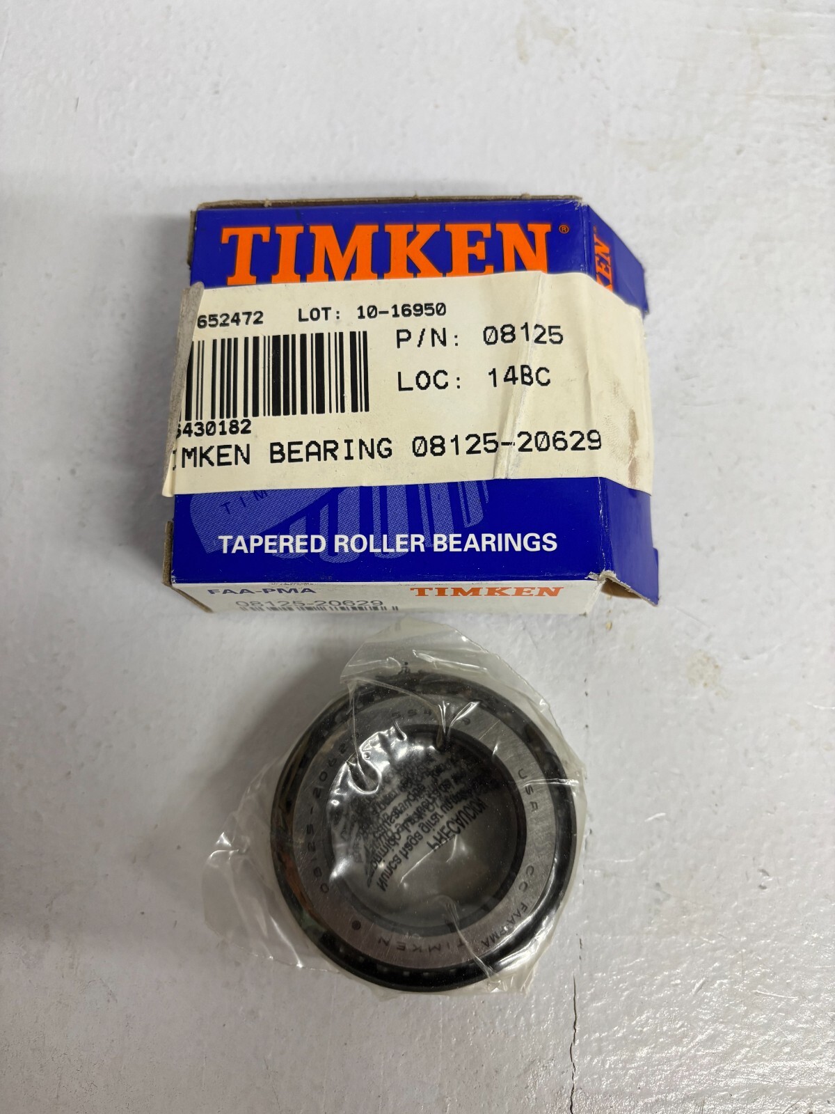 TIMKEN BEARING Tapered Roller Bearing Cone, PART NUMBER 08125-20629