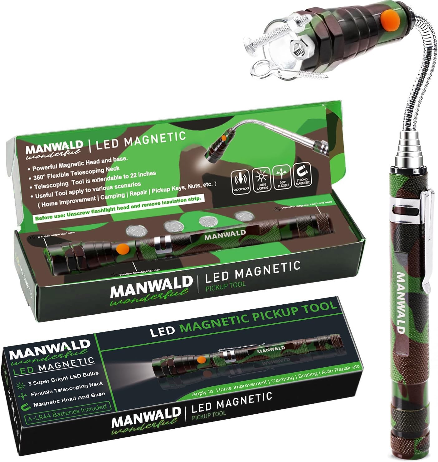 LED Magnetic Pickup Tools, Telescoping Magnetic Flashlights with Extendable M...