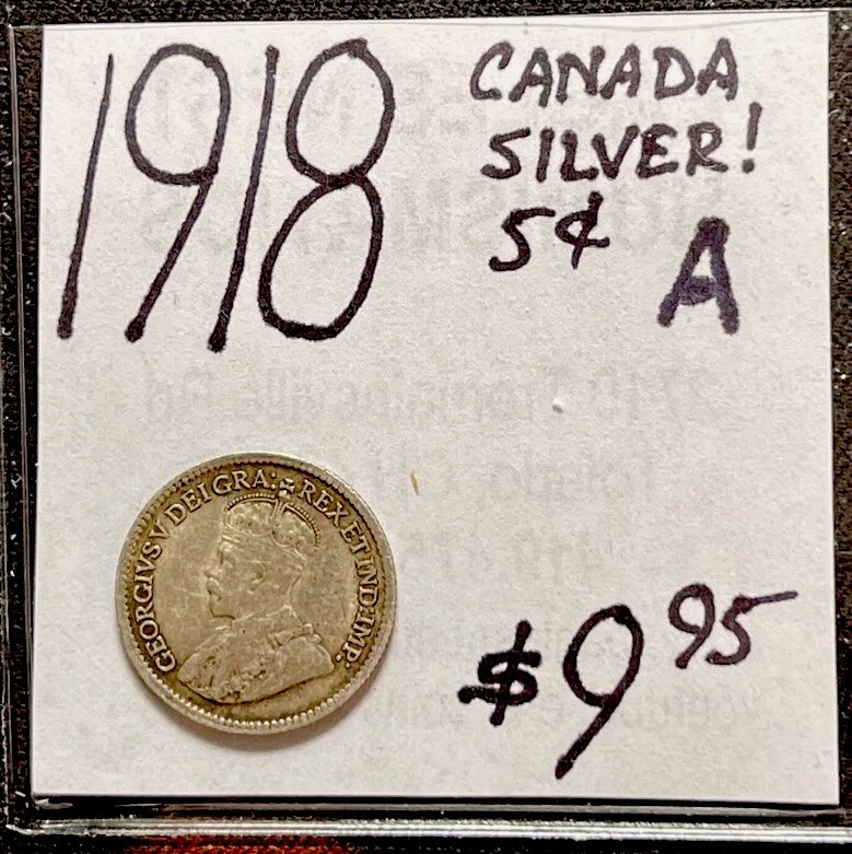 1918 Canada 5 Cent Silver World Coin. ENN Coins