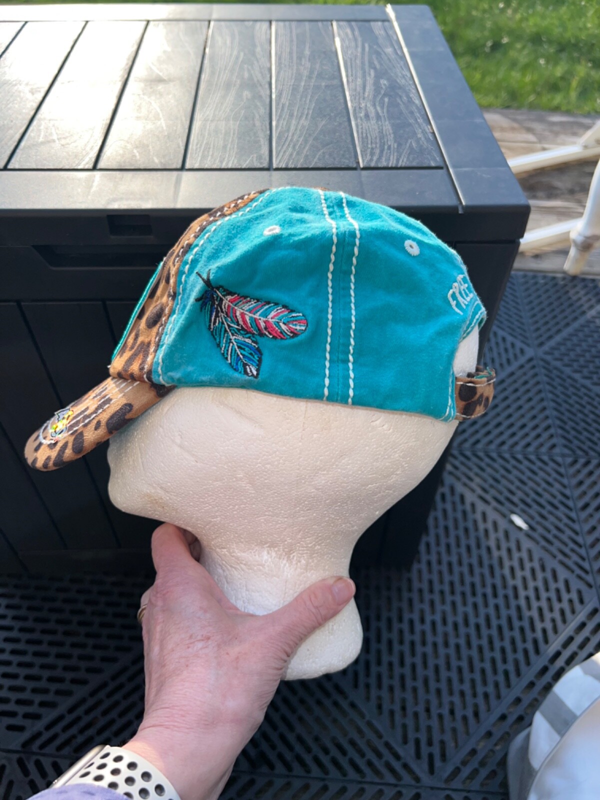 Teal Faux Leopard Print Hat Cap Hook Loop Districts4350 Free Spirits Patch EUC