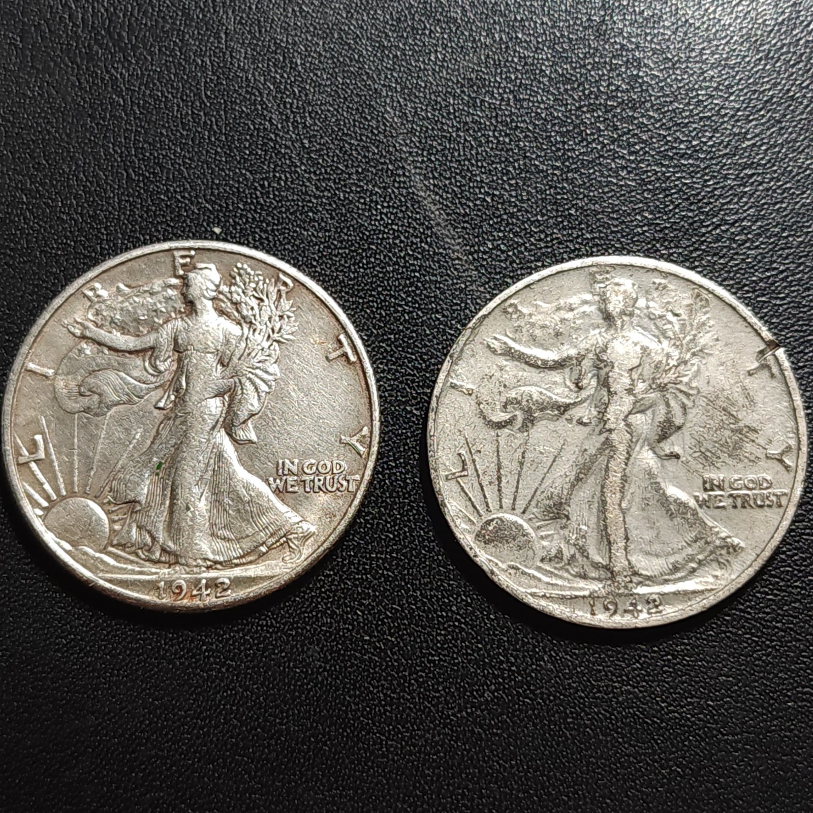 1942-D, 1942 ($1 Face value) Walking Liberty Half Dollar, 2 COINS
