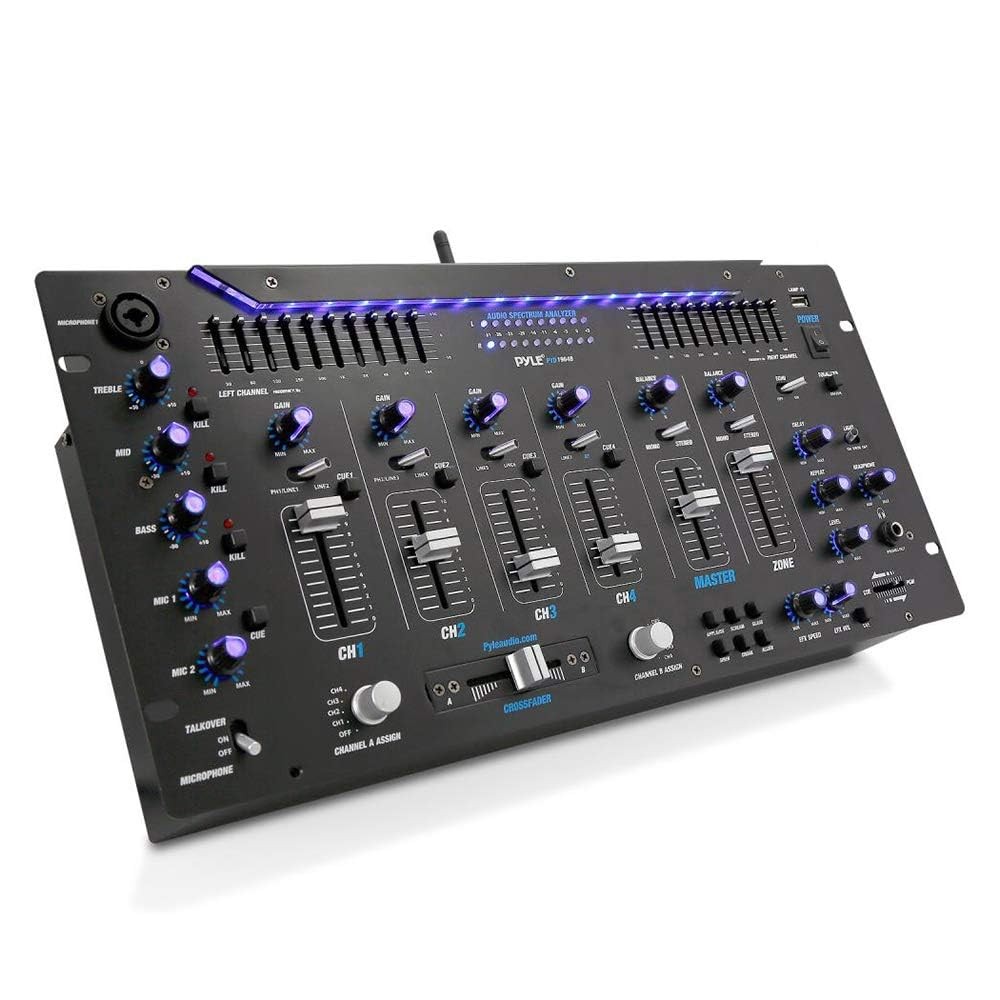 Pyle 6 Channel Mixer DJ Controller with Bluetooth, Professional Sound Black
