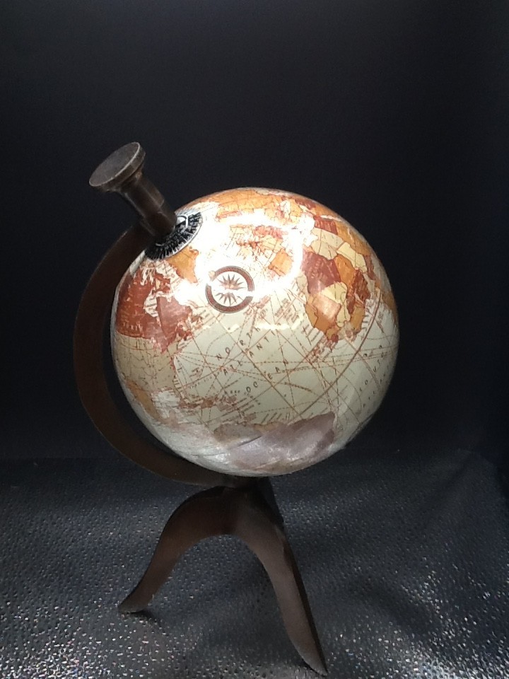 9" Decorative Antique World Globe w/Triangle Metal Stand Meridian Desktop