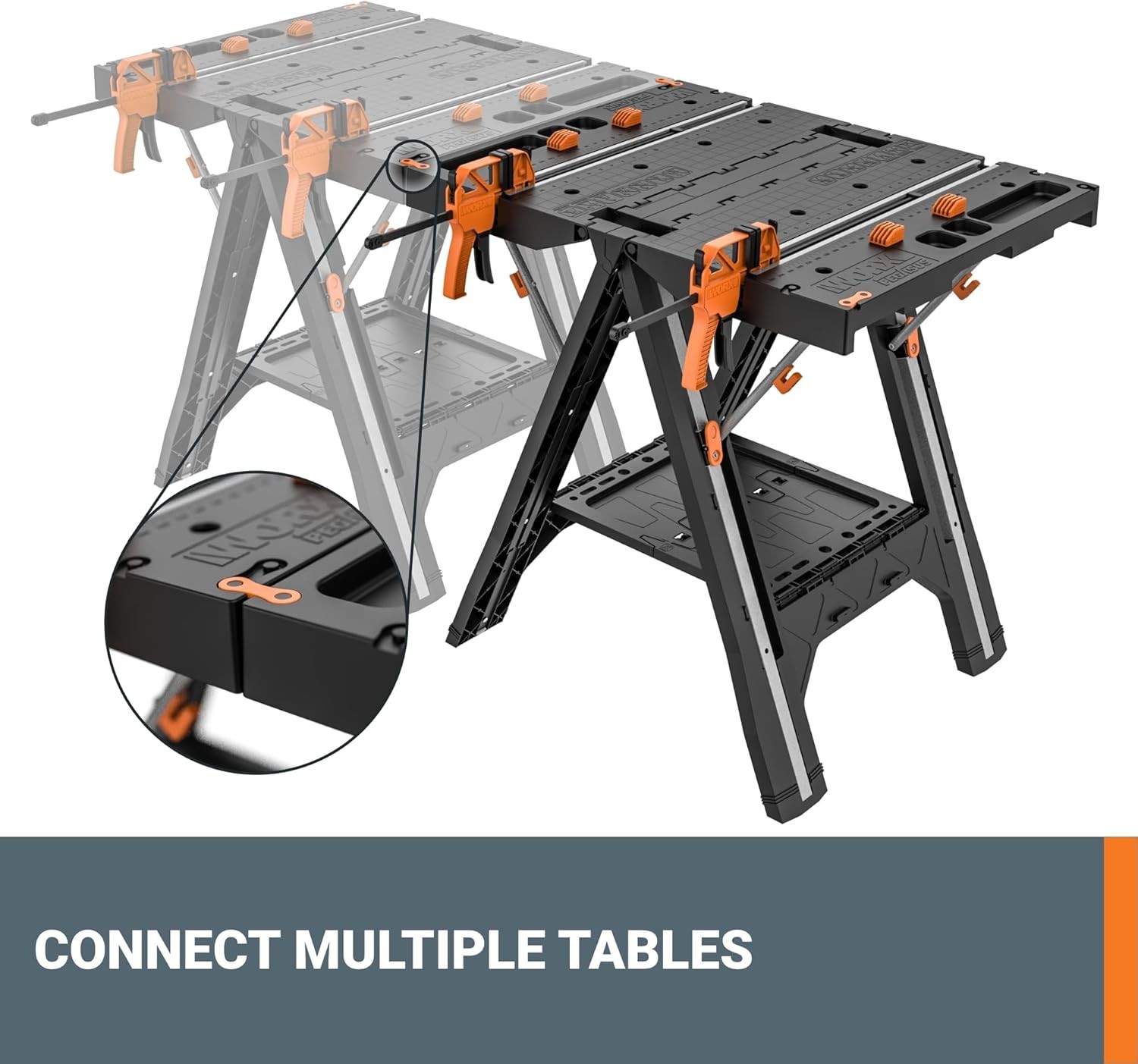 Worx Pegasus 2-in-1 Folding Work Table & Sawhorse, Easy Setup Portable Workbench
