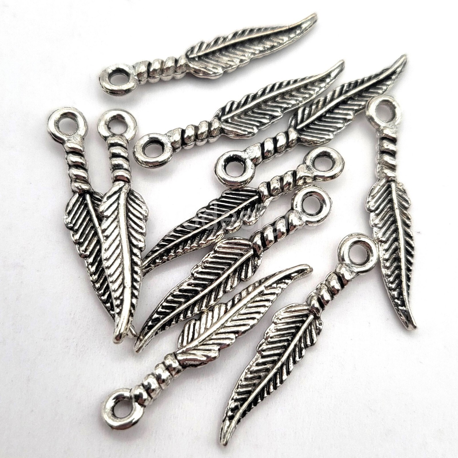 Silver Feather Charm Pendant Necklace 16x5mm 10pcs Meaningful gift for her