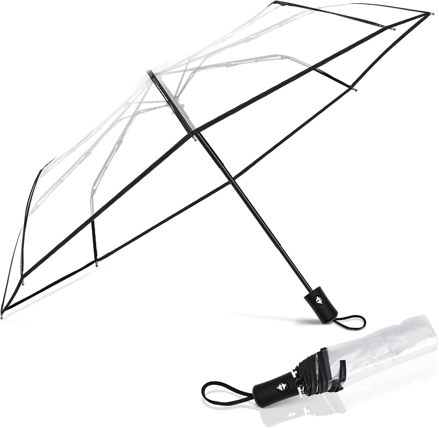 Clear Umbrella Transparent Portable Auto Open Close Compact...