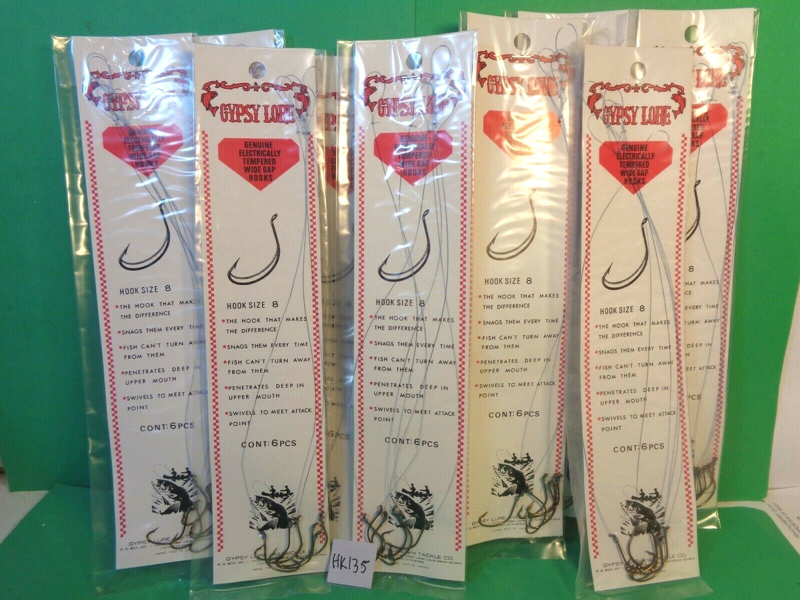 Gypsy Lure Snelled Bronze Wide Gap Hooks, Size 8, 10 Packs, 60 Total Hooks (New)
