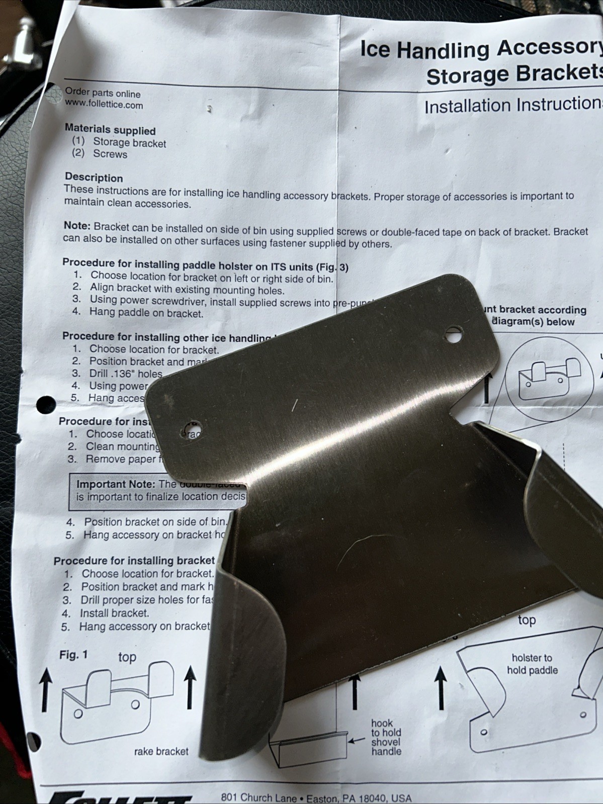 Follett PB502064 Holster Ice Probe Paddle Hanging Bracket Mounting Holder New