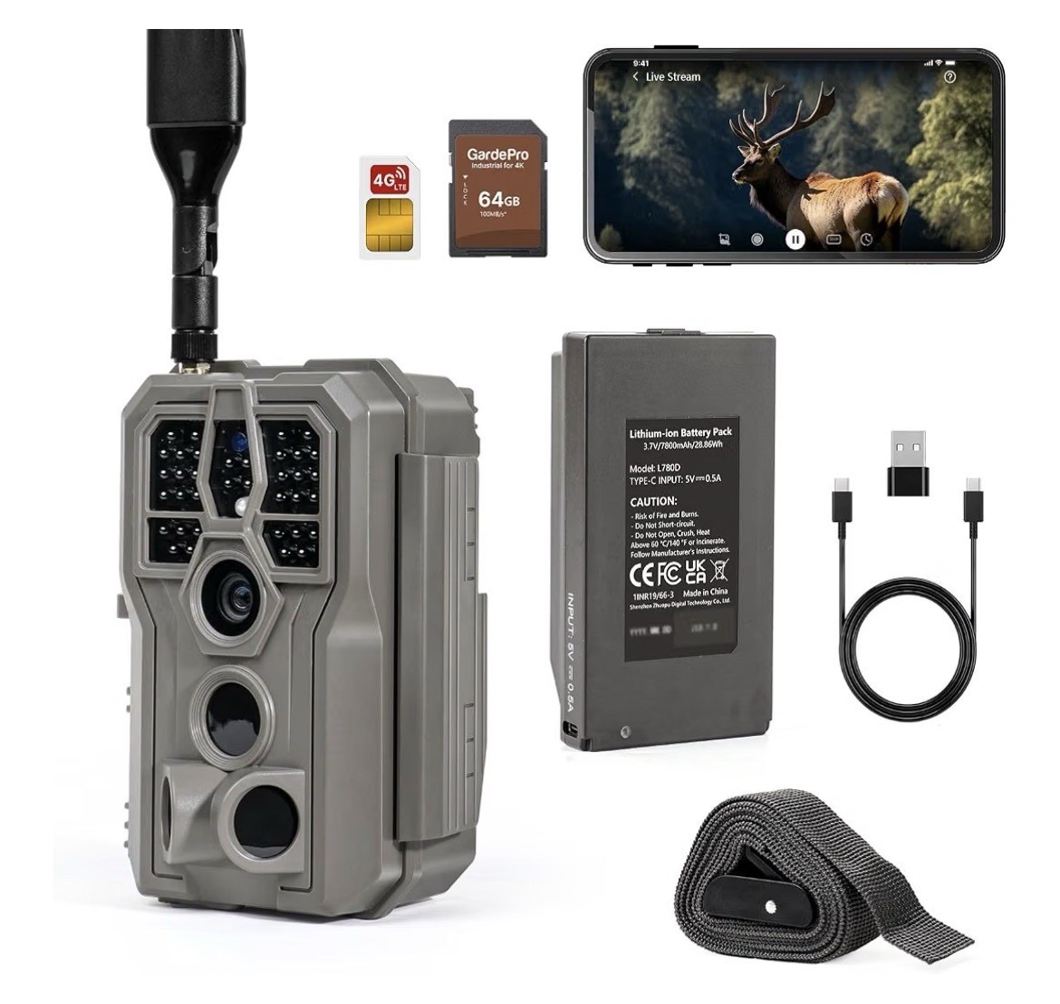 GardePro X66 Pro Trail Camera 4K 64GB SD Card Li-Ion Battery Pack Waterproof NEW
