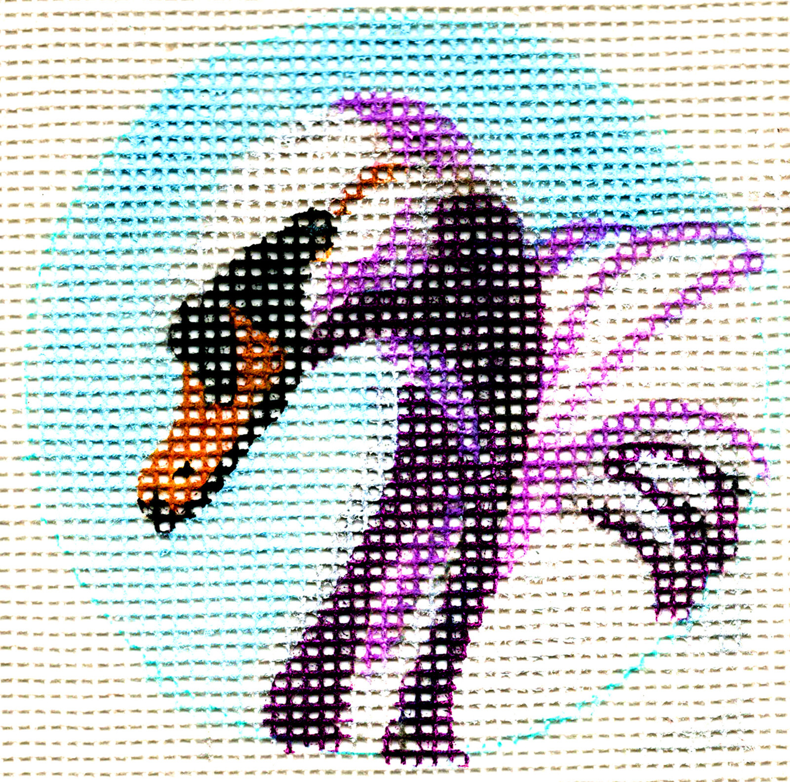 Needlepoint Ornament, Round 4x4 Handpainted Swan Purple, Custom rzzart