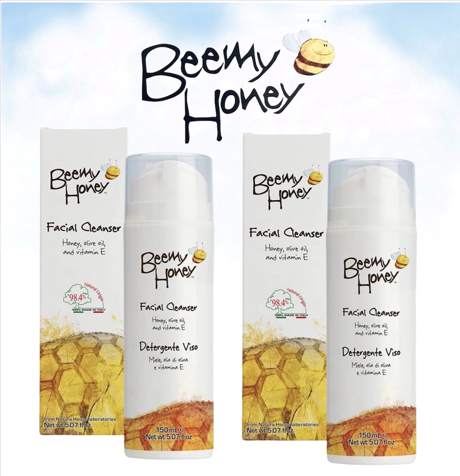 2 Pack BeeMy Honey Facial Cleanser Made in Italy Natural 5.07 oz Make-up Remover