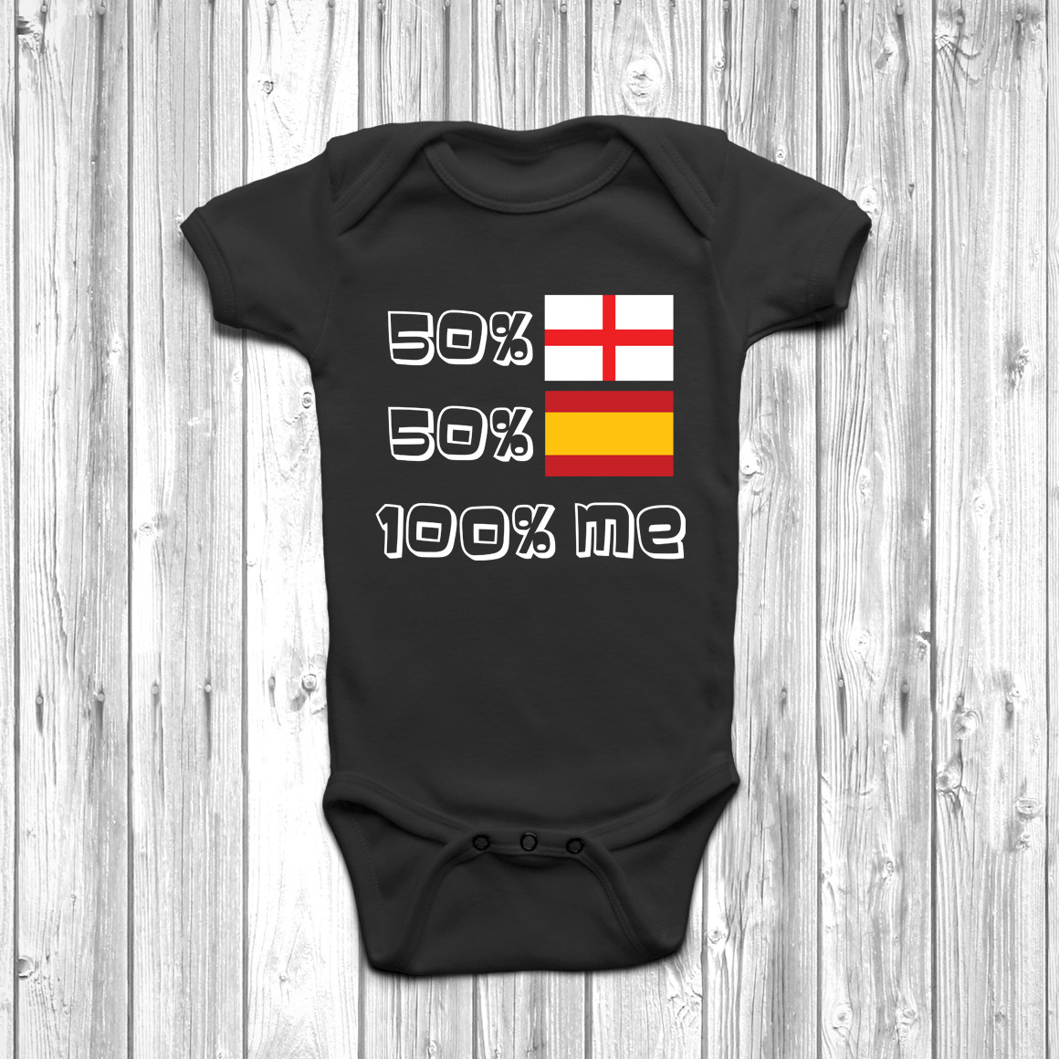 50% English 50% Spanish 100% Me Baby Grow Body Suit Vest England Spain