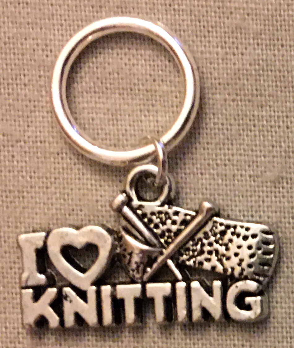 I HEART KNITTING STITCH MARKERS, Set of 2 - Pewter Charm on Silver Plated Ring