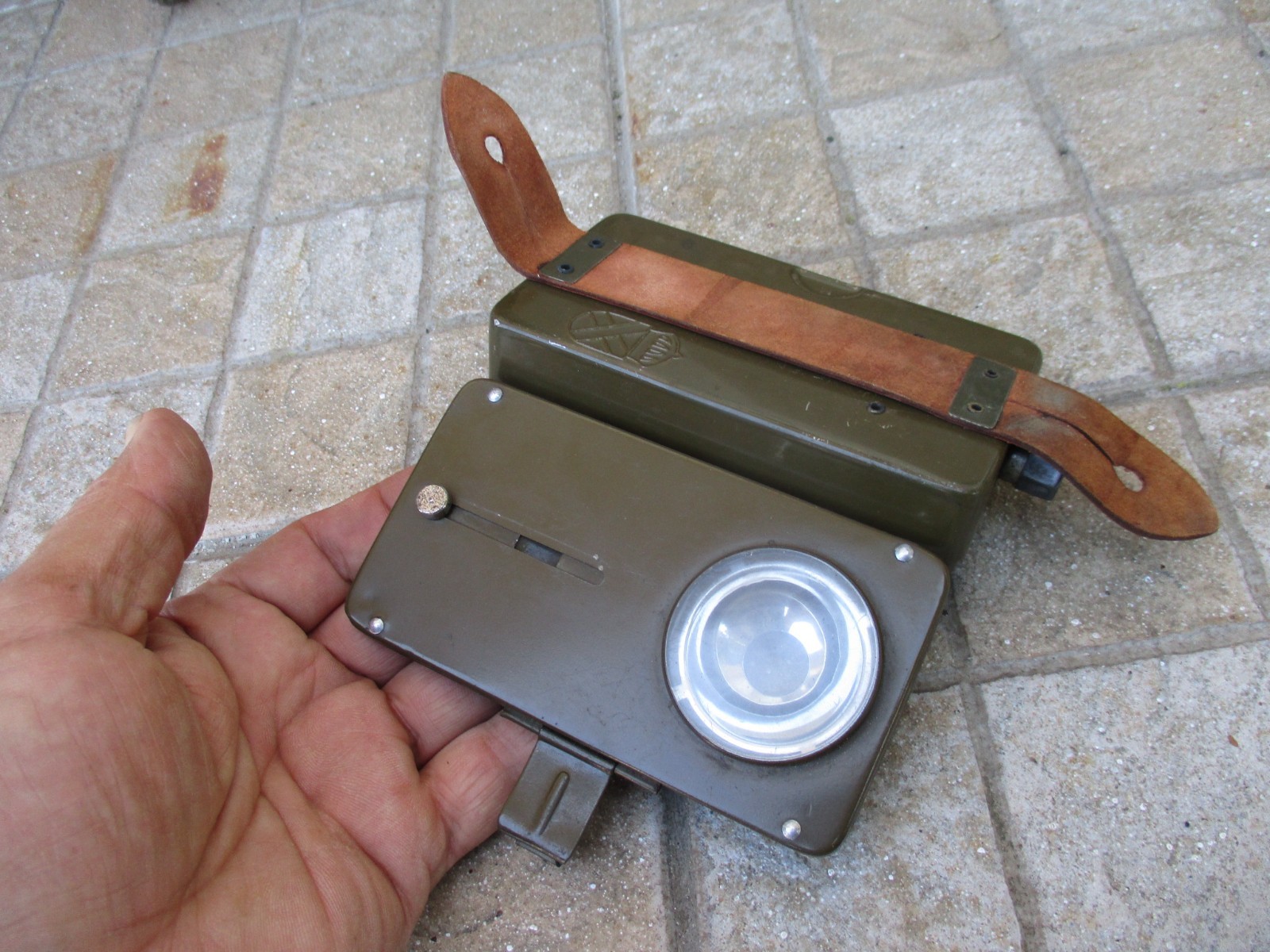 Vintage Sweden Flashlight With Leather Belt Strap Military WW2 Morse Code Button