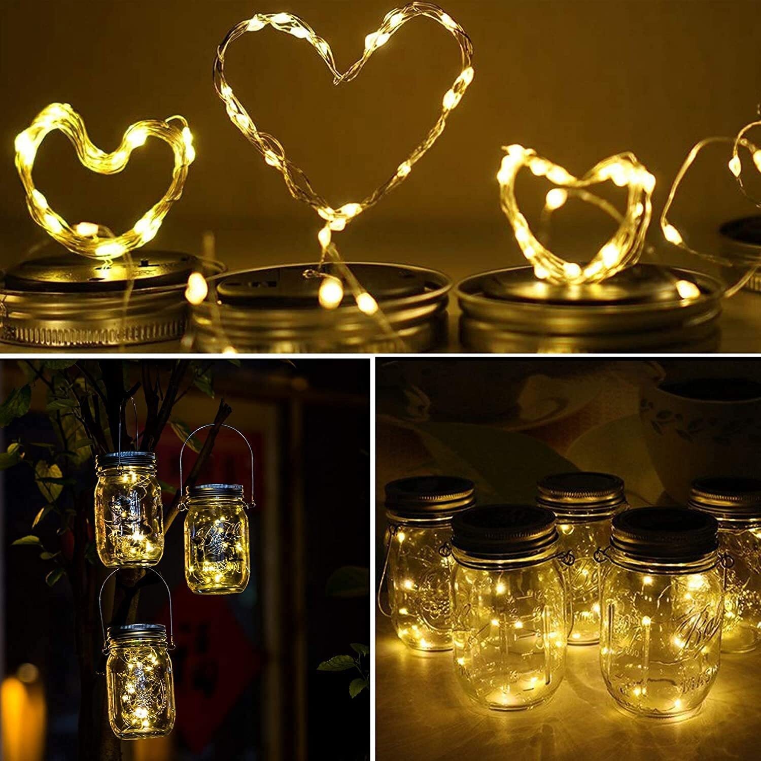 6 Pack Solar Mason Jar Lid Insert 20 LED Mason Jar String Lights for Glass Mason