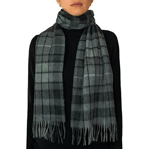 100% Lambswool Tartan Plaid Scarf Grey Buchanan