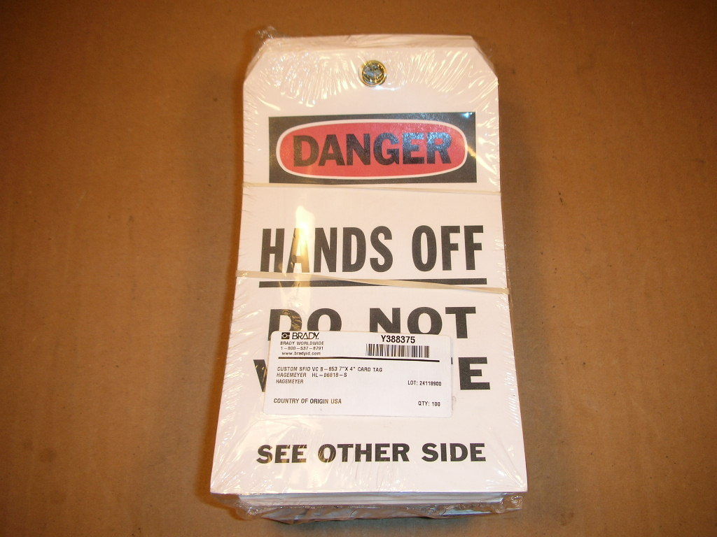 Brady "DANGER HANDS OFF DO NOT VIOLATE" Equipment Locked Out Tags 100 Tags