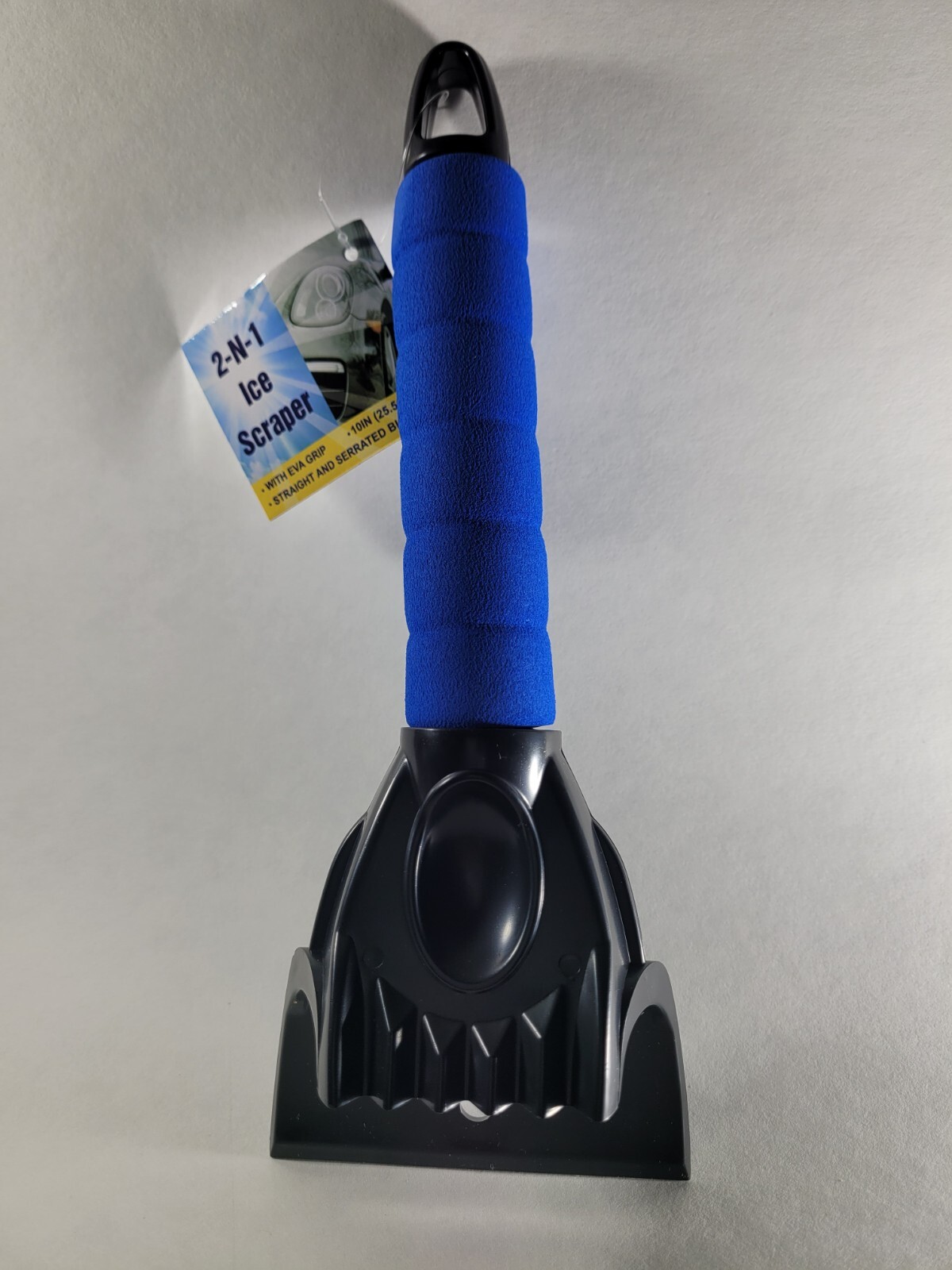 Windshield Ice Scraper 2-in-1 Straight and Serrated Blade, Blue 10" long