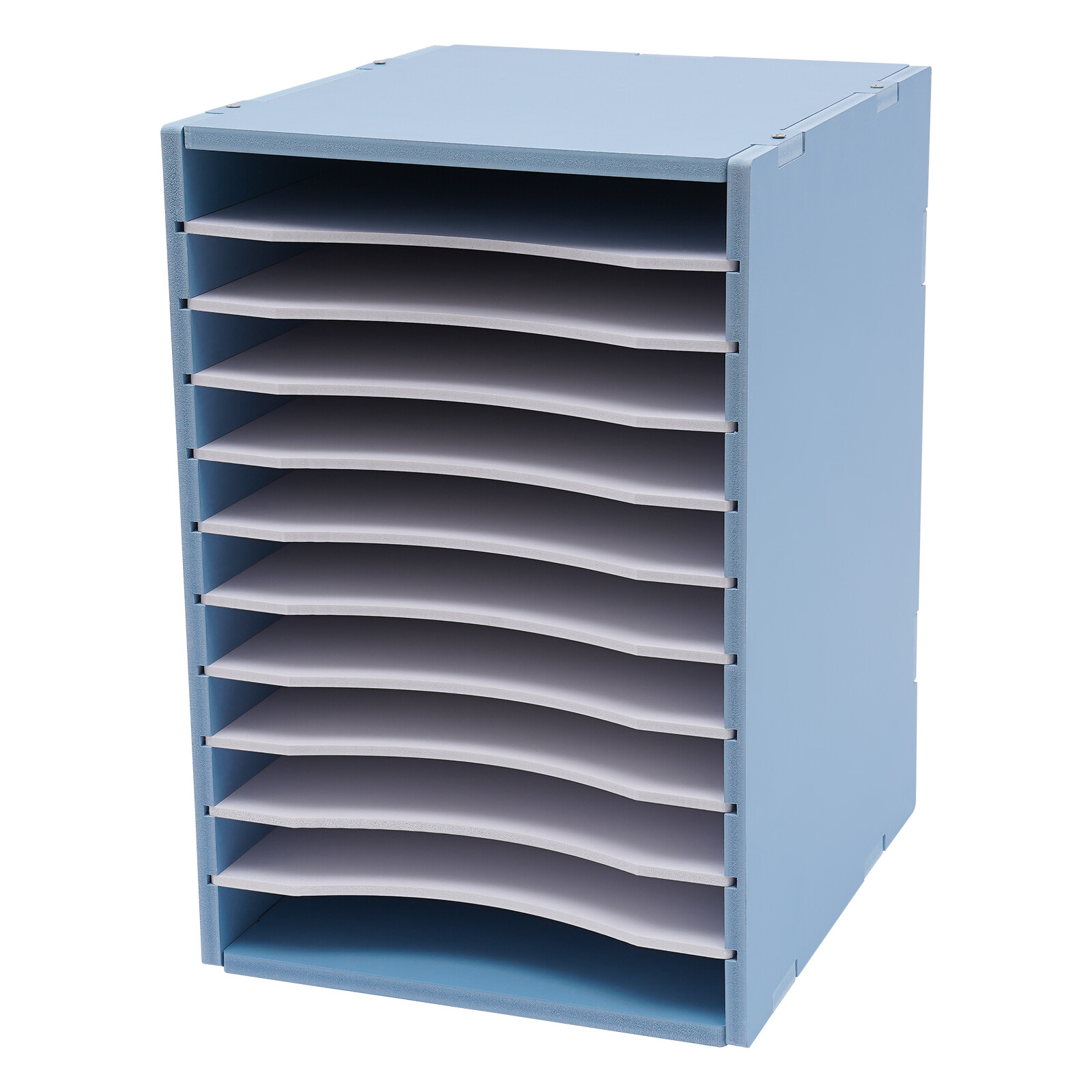 11-Compartment Vertical Desktop Sorter in Blue – Durable File Organizer