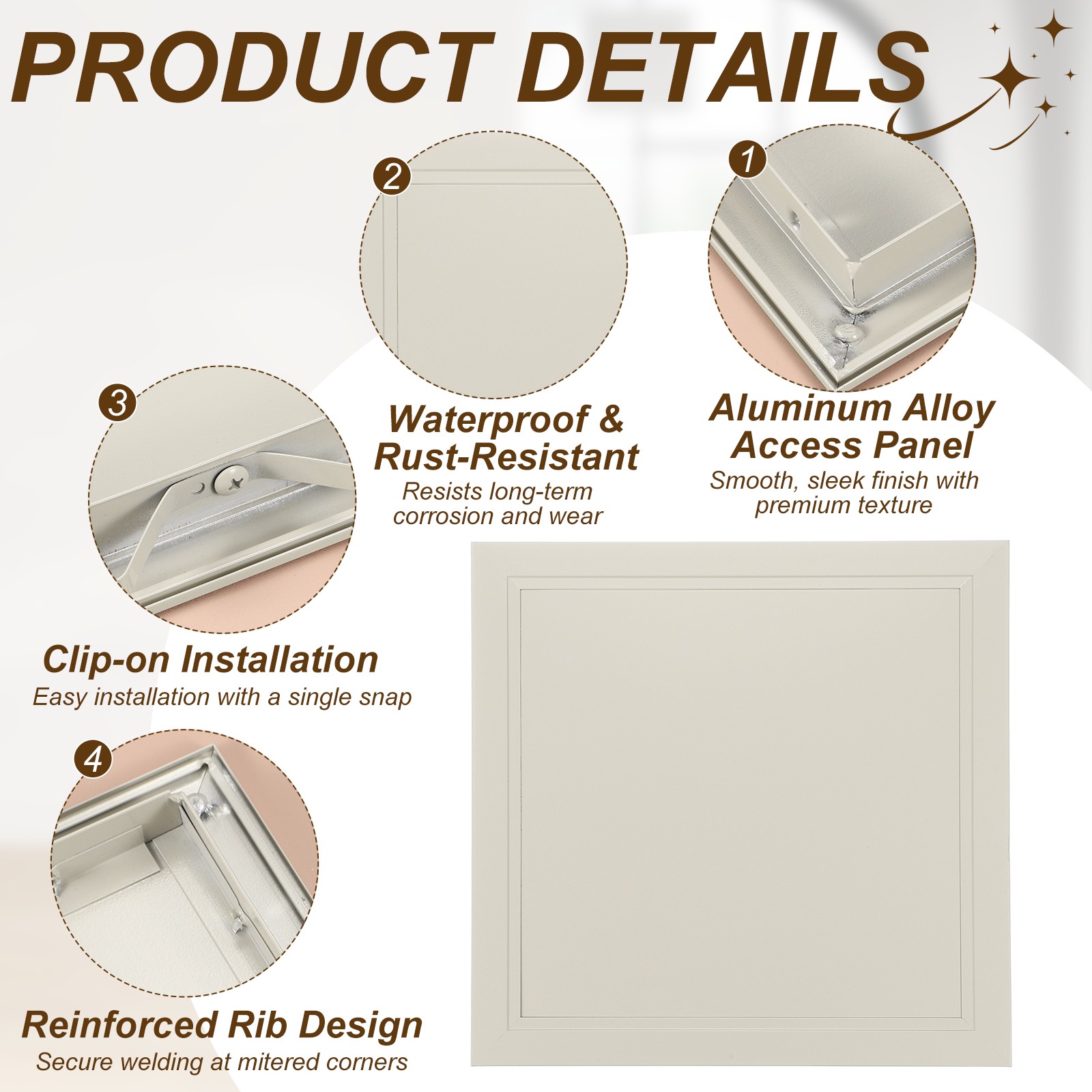 Access Panel (10" x 10") Plumbing Access Door Clip-on Installation, Light Brown