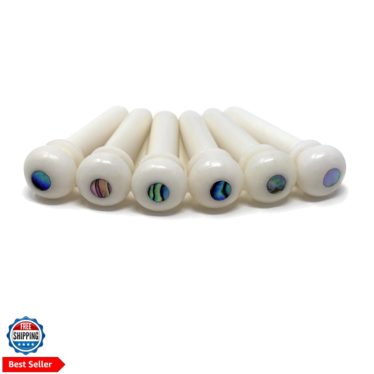 Unslotted Pure Bone Bridge Pins with Abalone Dot Inlay for 6 & 12 String Acou...