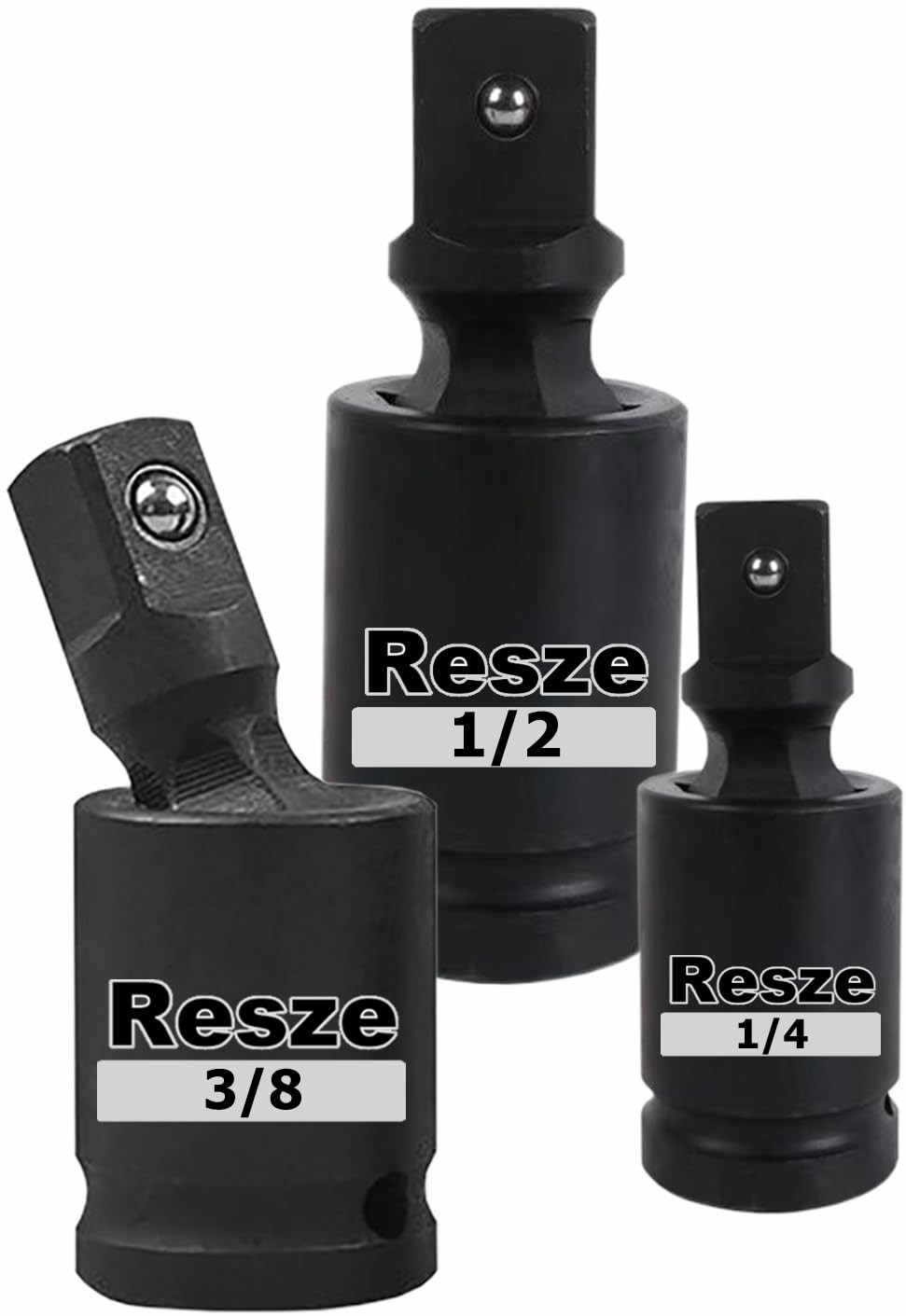Resze 3 Pcs 1/4",3/8"& 1/2" Universal Joint Swivel Socket Adapter Set