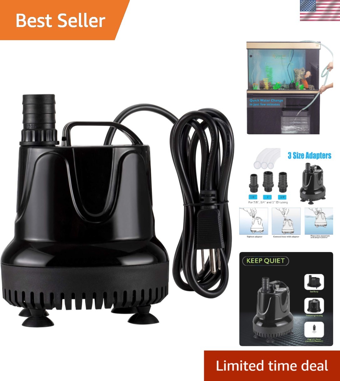 Quiet 90W Water Transfer Pump with 9.2ft Lift - Perfect for Aquariums and Ponds