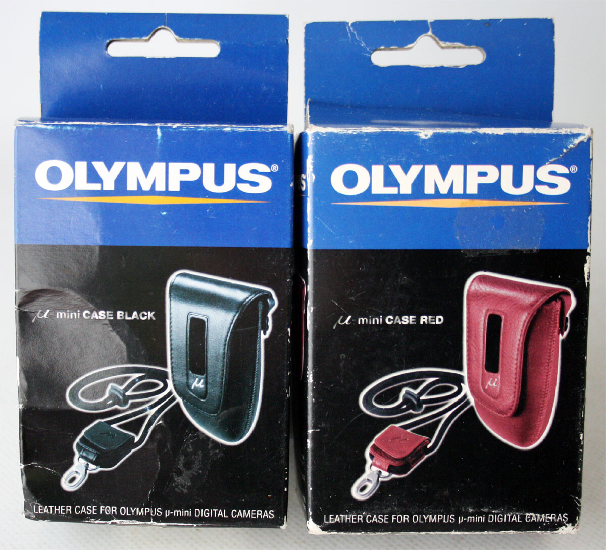 2X OLYMPUS LEATHER CASE RED & BLACK m μ-mini DIGITAL CAMERAS NEW !