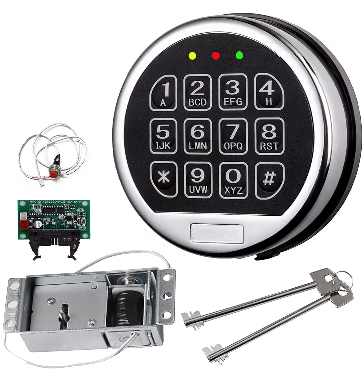 Gun Safe Lock Replacement Chrome Keypad Safe Electronic Lock Solenoid 2 Key