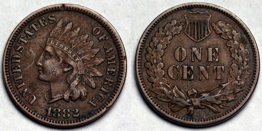 1882 Indian Cent - Misplaced Date - Digits in Pearls
