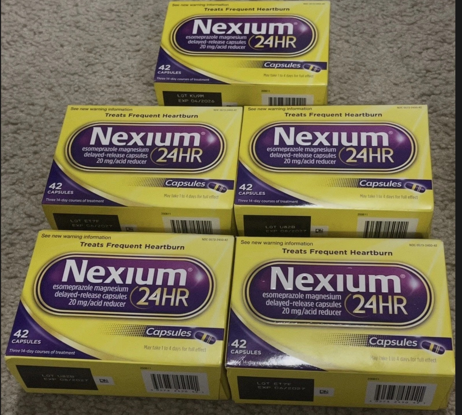 Nexium 24HR 42 capsules 5 Pack, Exp 2027