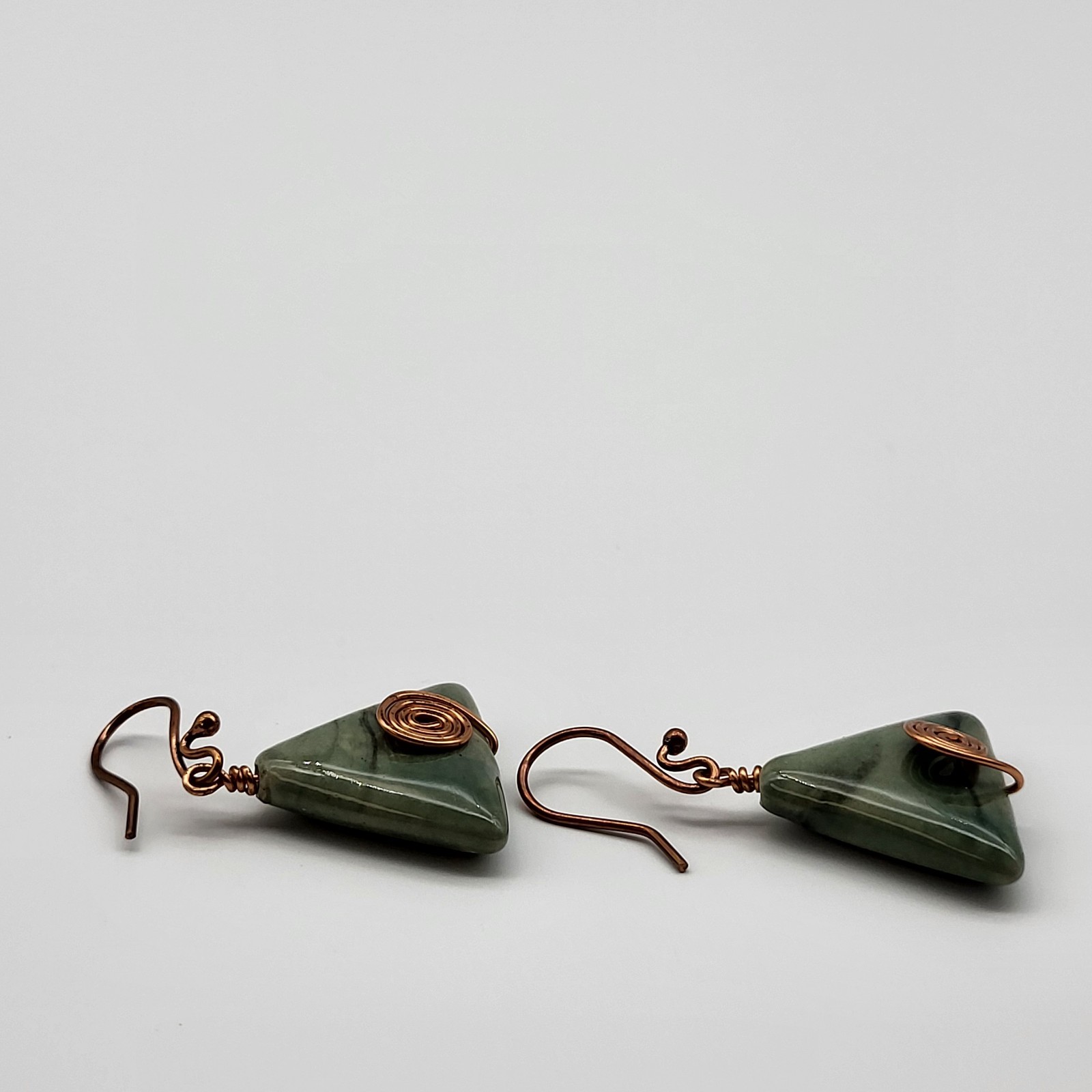 Lovely Artisan Glazed ceramic Wire wrap earrings pyramid boho triangle