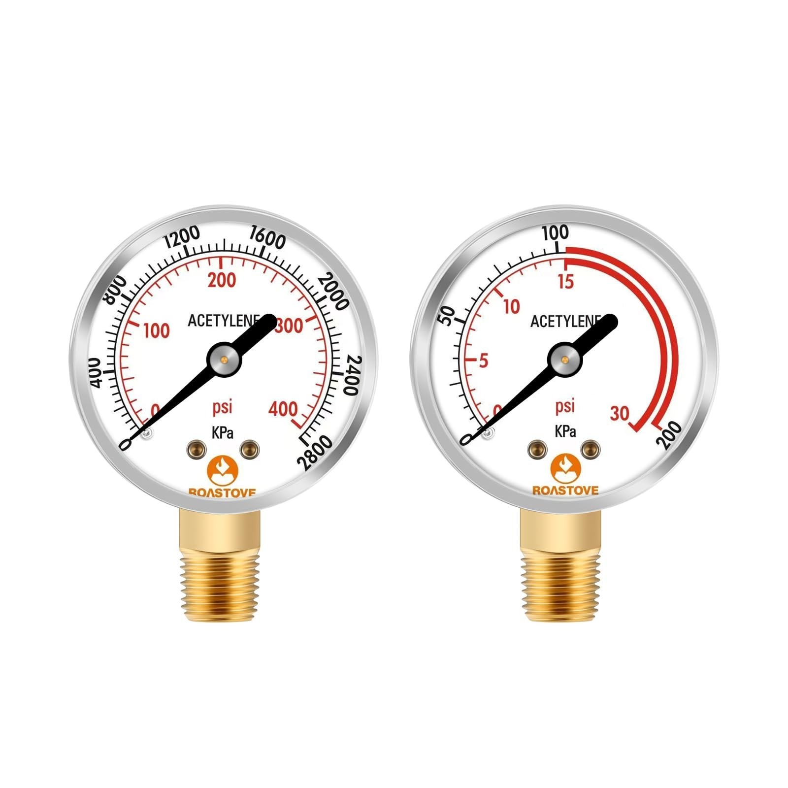 Low and High Pressure Gauges for Acetylene Regulator 0-30 psi & 0-400psi - 2 ...