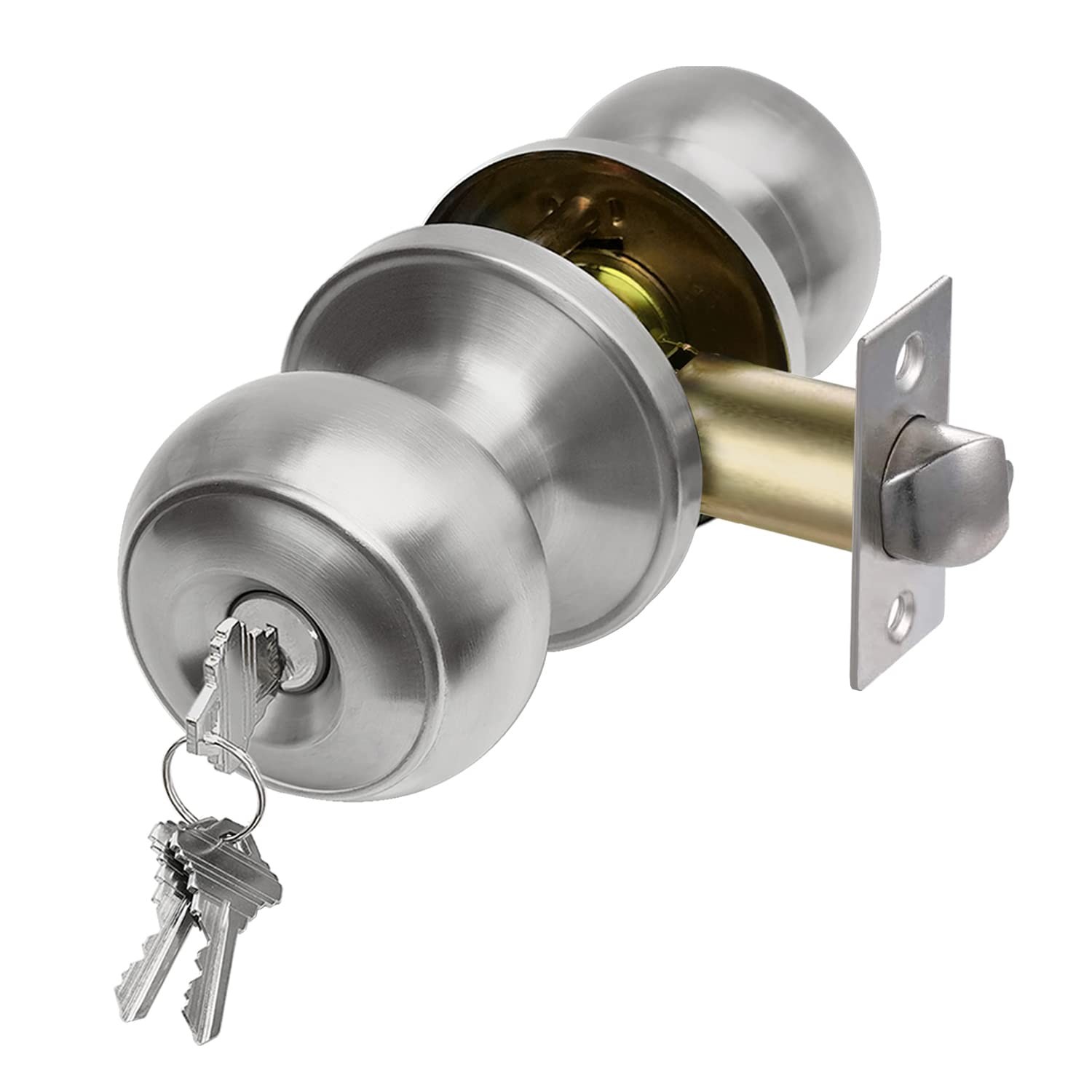 CML Hardware Keyed Entry Door Knob Set, Entrance 1 Pack, Stain Stainless
